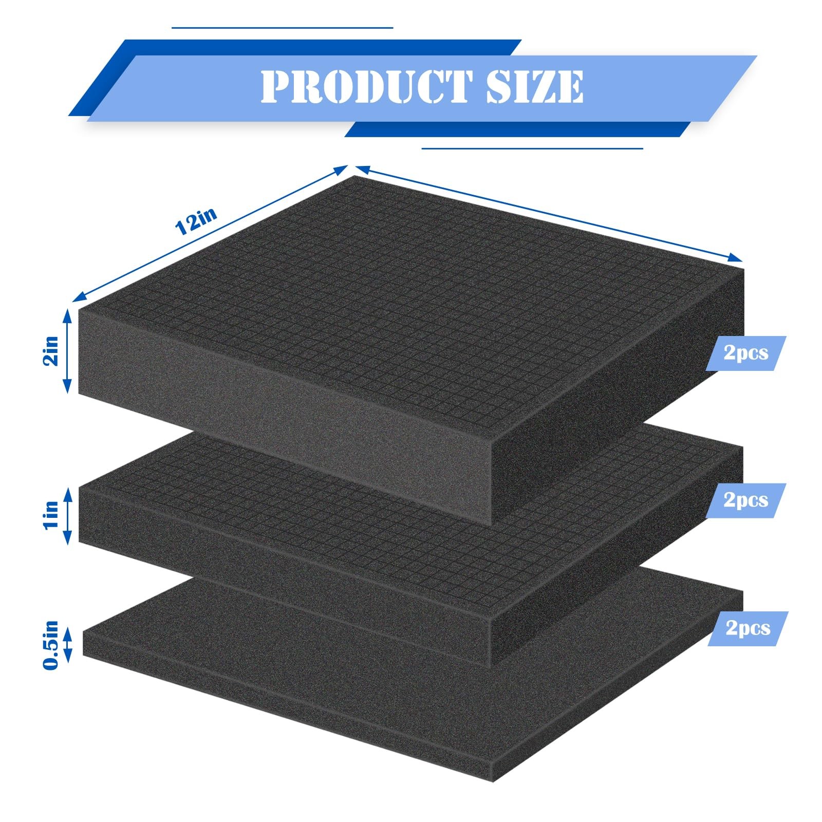 6 Pcs Pick and Pluck Foam 16″ L x 12″ W Packing L x W, black