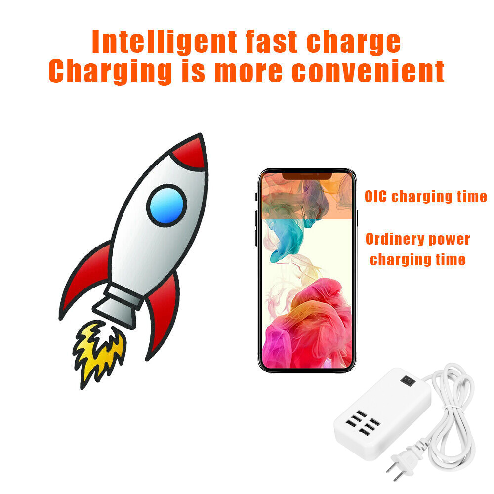 Multi 6 Port USB Hub Wall Charger Station Fast Charging Desktop AC Power Adapter
