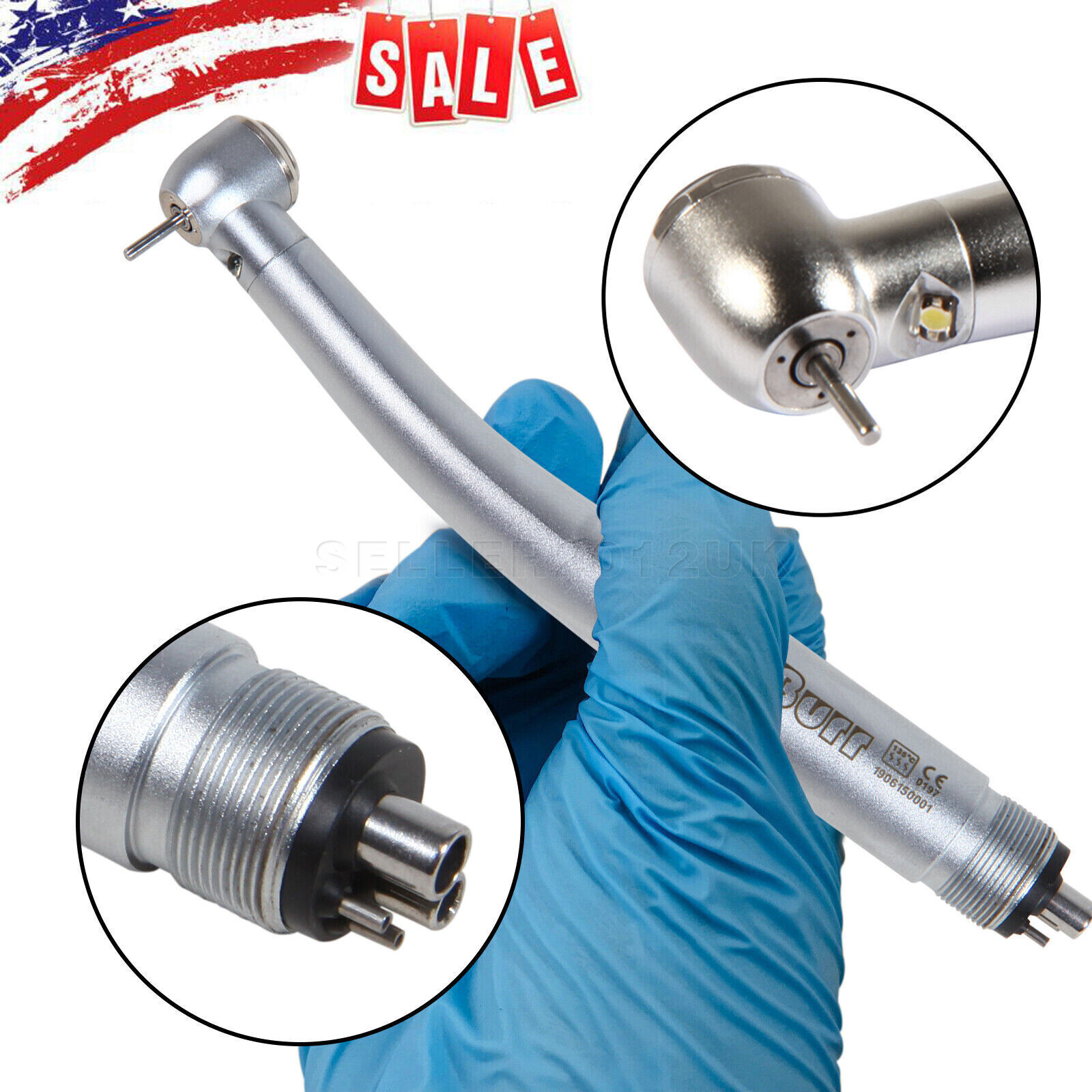 BURR LED Dental Turbina Fiber Optic High Speed E-generator Handpiece 4 Holes sw