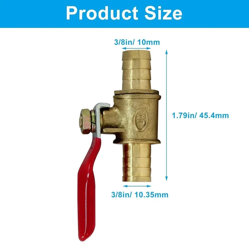 3/8 Inch Brass Mini Shut Off Ball Barb Valve for Water Fuel Hose Gas Line Rv Air