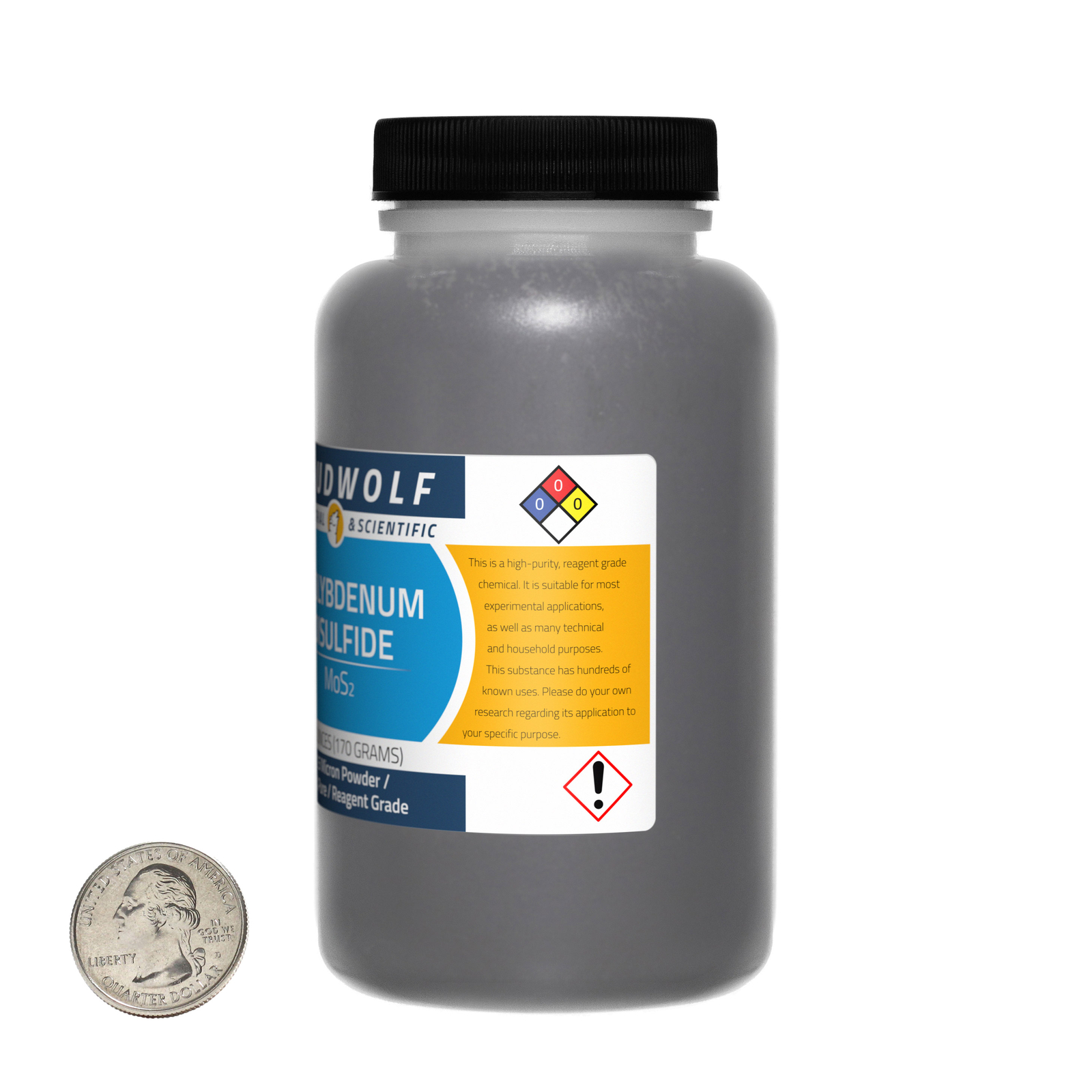 Molybdenum Disulfide / 2.3 Lbs / 6 Bottles / 99% Reagent Grade