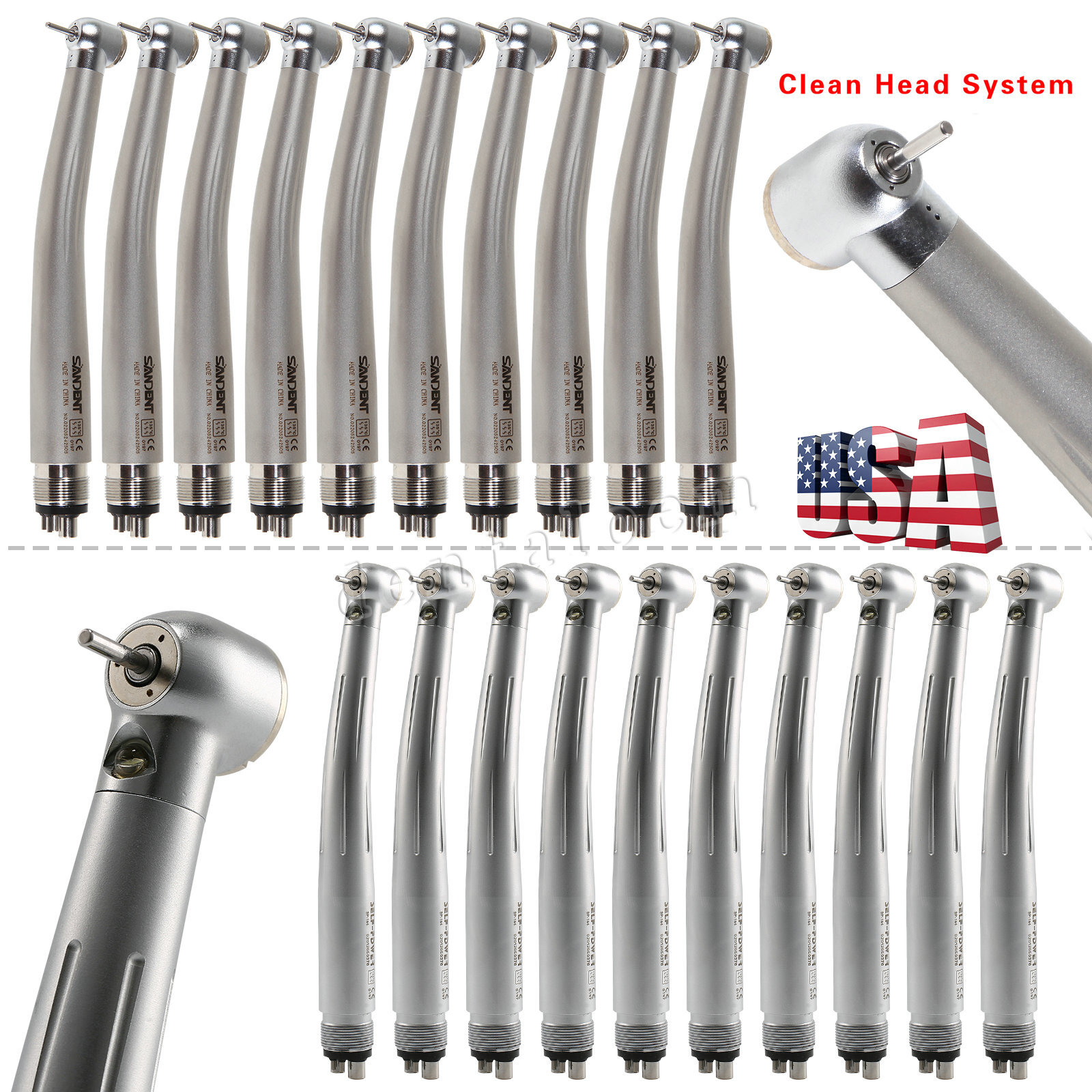 Dental No-LED / LED E-generator High Speed Handpiece Push Button 4Hole Turbine