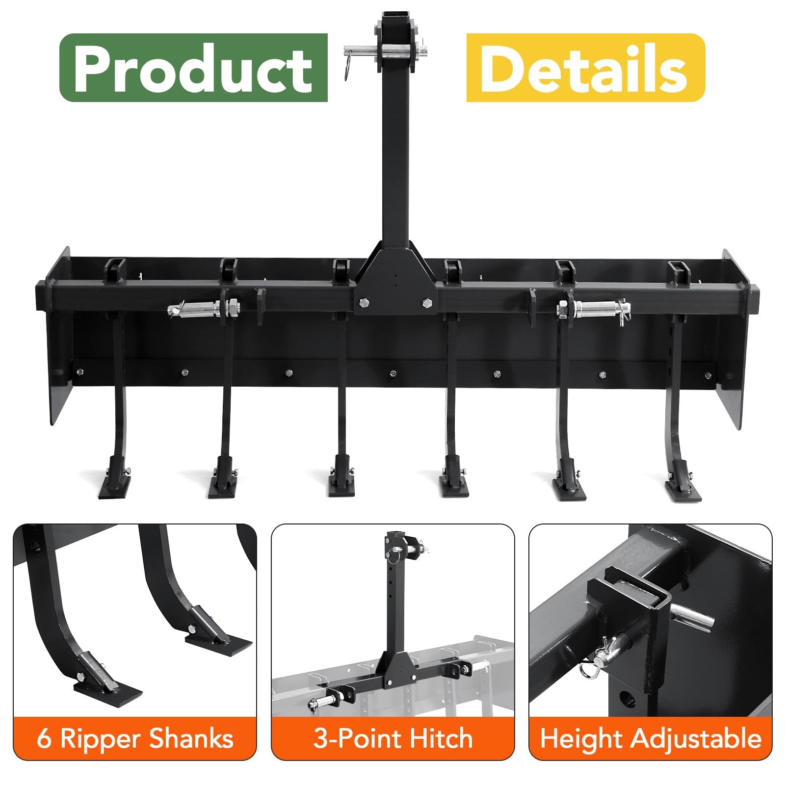 💎55″ Box Blade for Tractor 3 Point Hitch Box Scraper for CAT-0 & CAT-1 Black