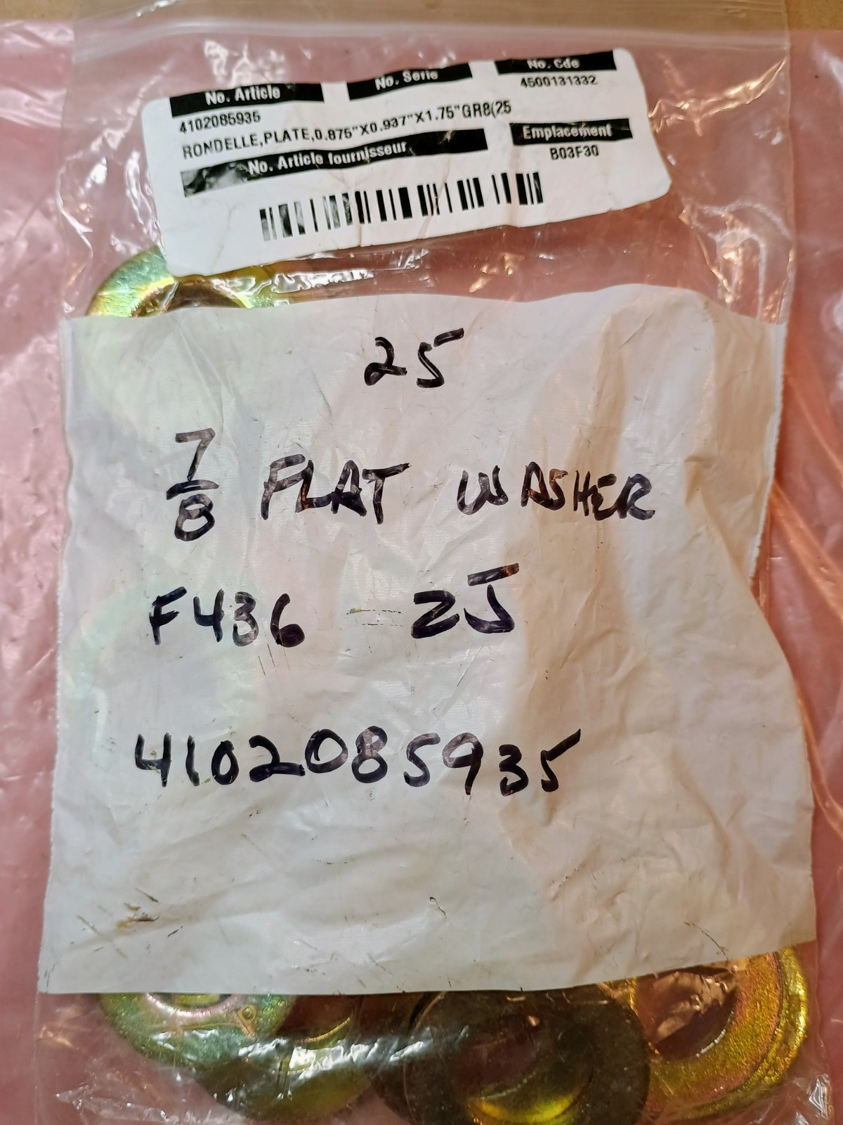 25, 7/8″ Flat Washer .875″ x .937″ x 1.75″ Grade 8 7/8″ F436 Yellow Zinc Plated