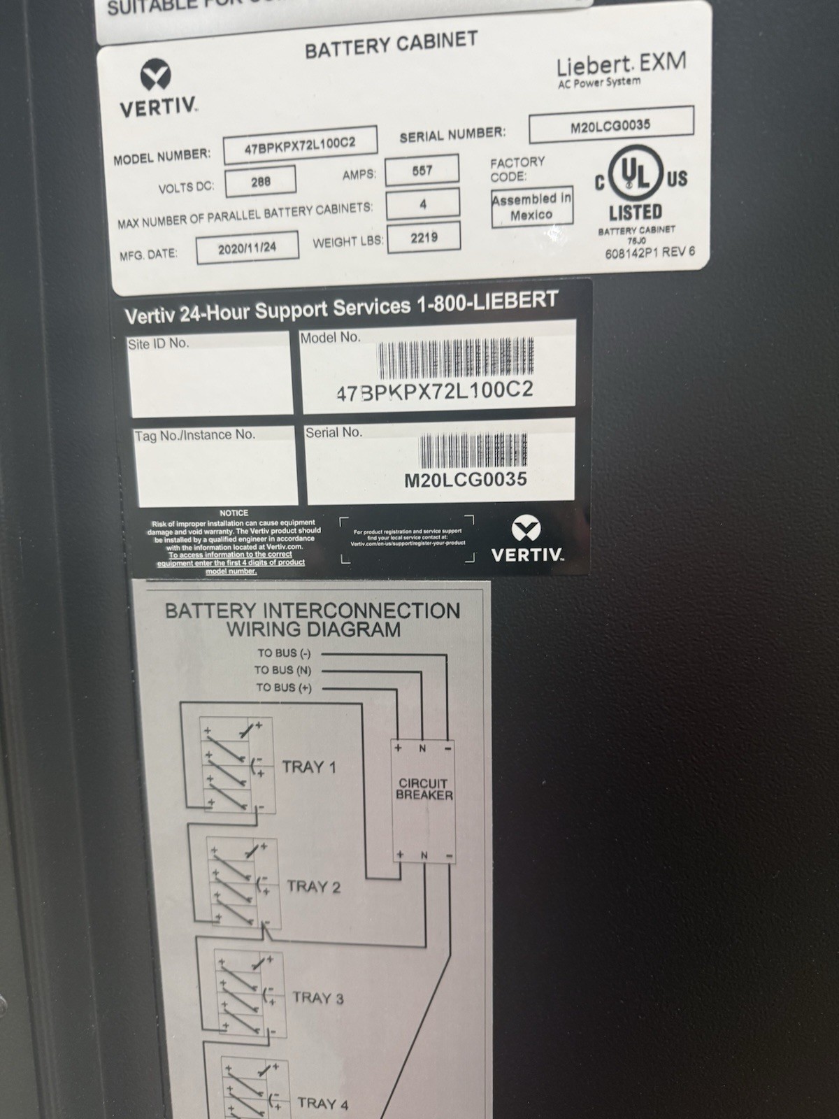 Vertiv Liebert EXM Battery Cabinet 288VDC 24 Lead-Acid 300Ah Vertiv Liebert EXM