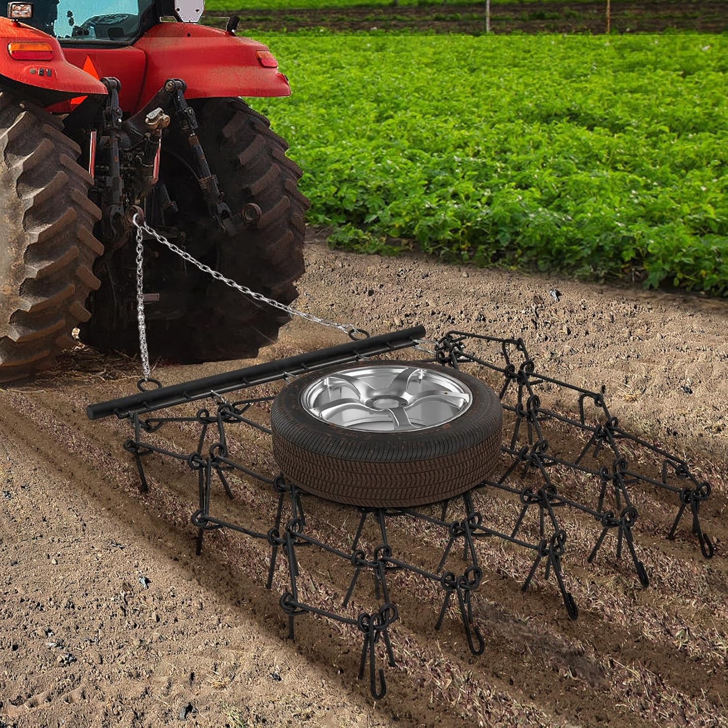 Drag Harrow for ATV & Tractor, 4×4 ft & 5×4.5 ft, 3/8″ 1/2″ Teeth, Tow Behind