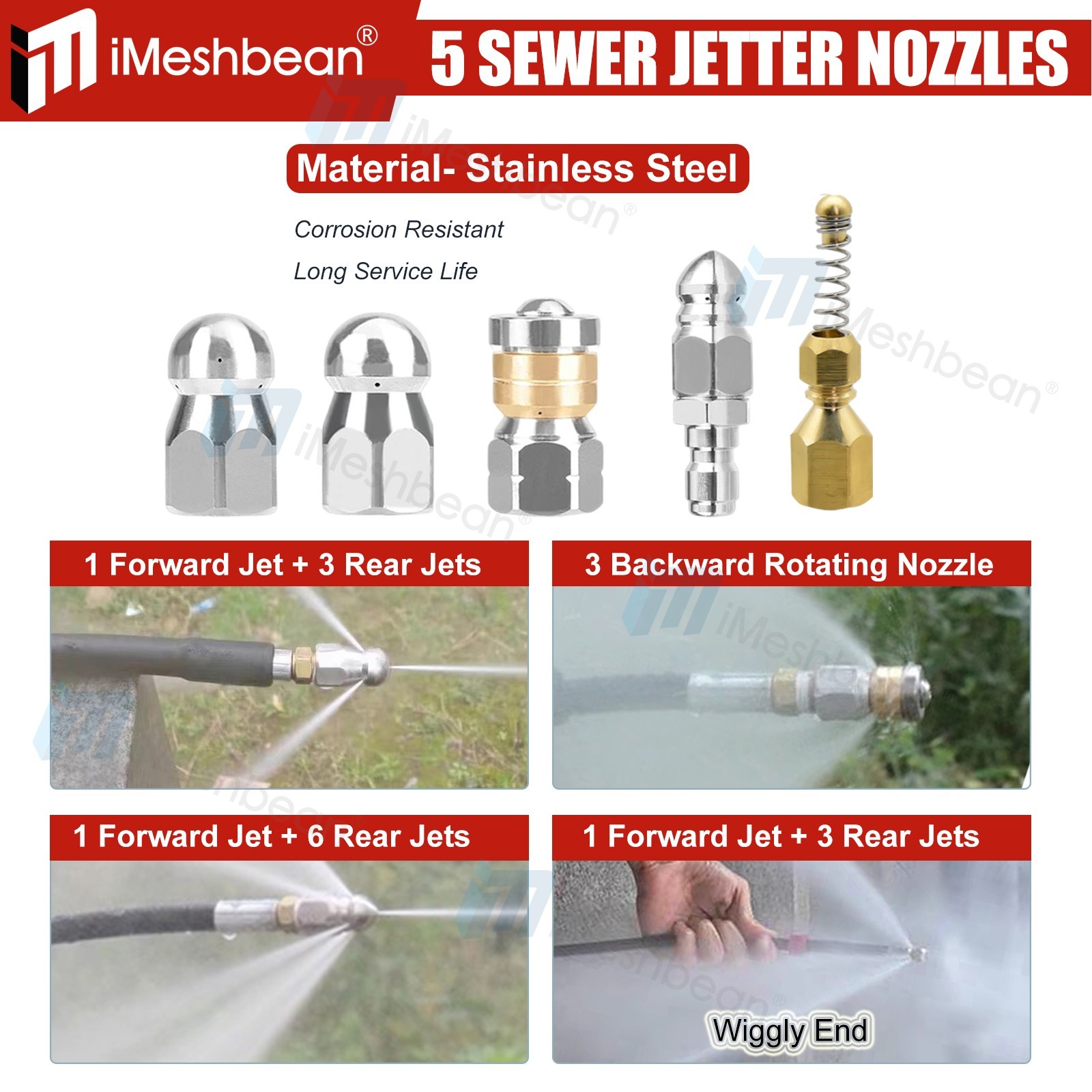 200FT 1/4″M-NPT Drain Cleaning Hose Sewer Jetter Nozzles Kit For Pressure Washer