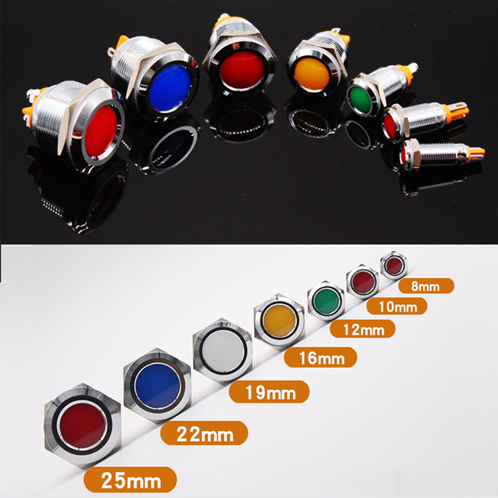 LED Indicator 8/12/16/19/22mm Waterproof Metal Pilot Dash Light Panel Lamp AC/DC