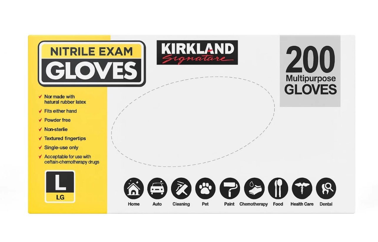 Kirkland Signature Nitrile Exam Powder-Free Exam Gloves-LARGE,MEDIUM-200 Count