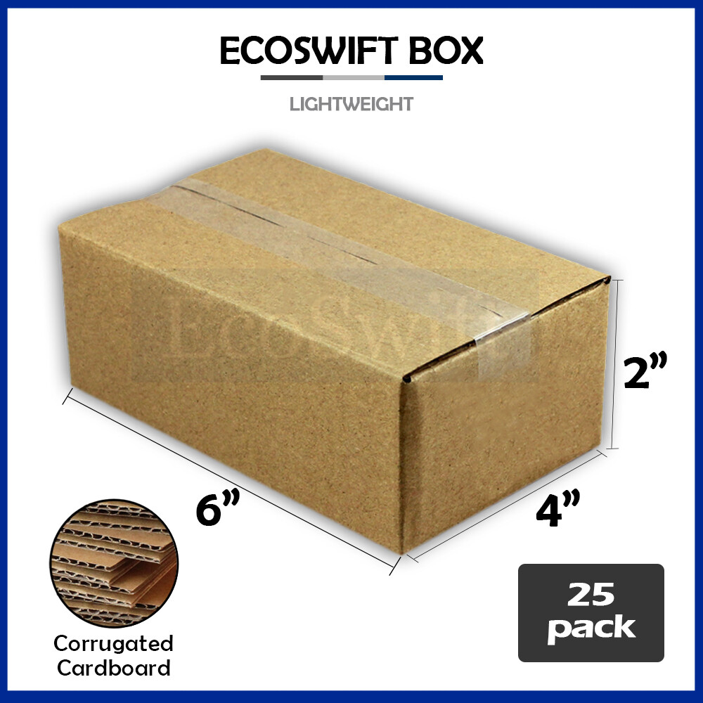 25 6x4x2 EcoSwift Cardboard Packing Moving Shipping Boxes Corrugated Box Cartons