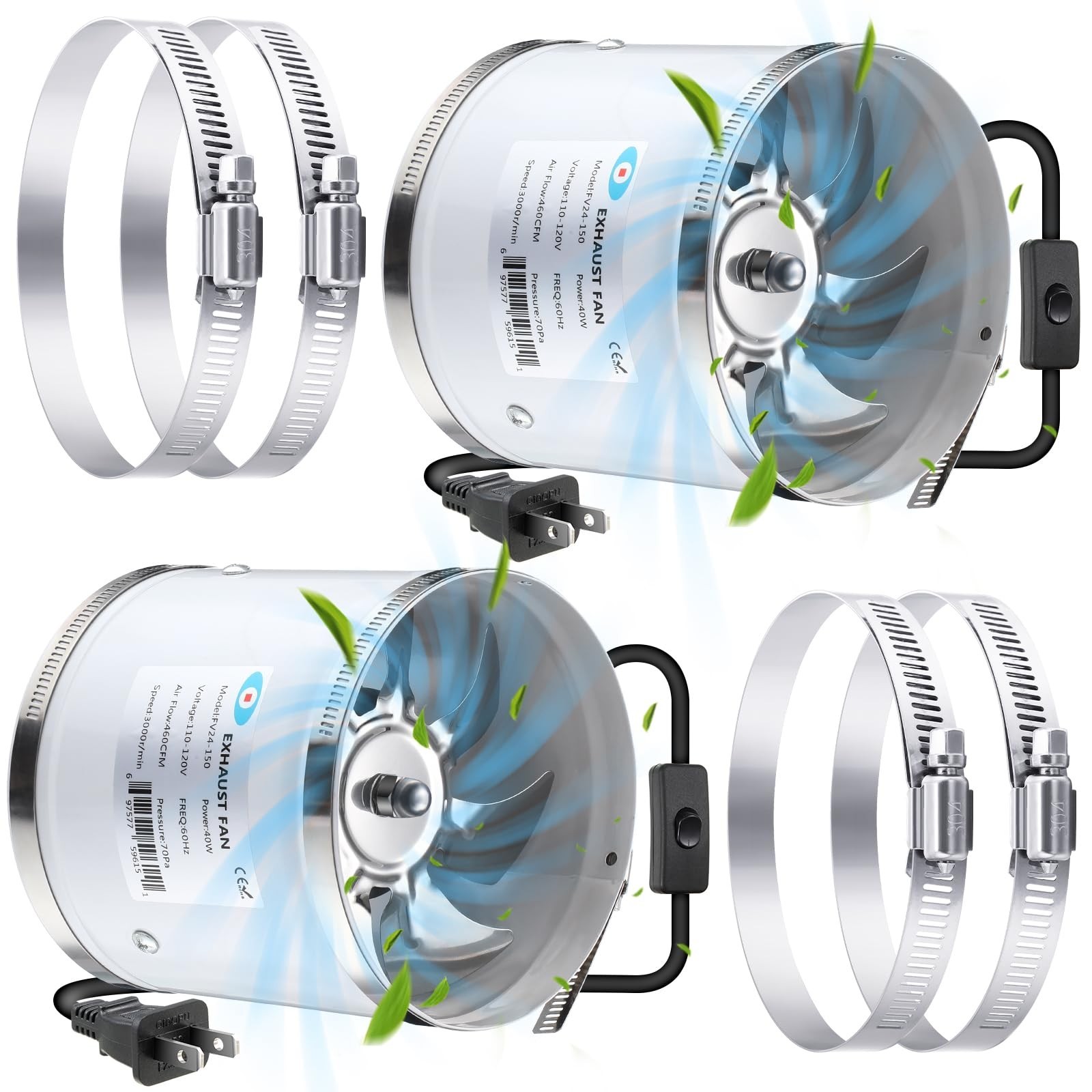 Dreyoo 6 Inch Inline Duct Fans 460 CFM, 2 Pack Quite Ventilation Exhaust Fans…