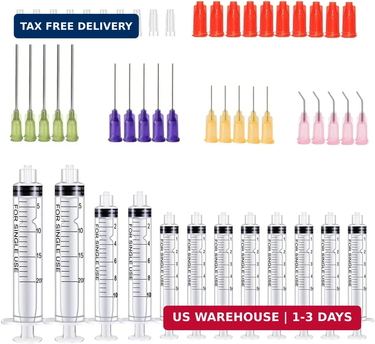 52 Pcs – 5ml 10ml 20ml Syringes with 14ga, 20ga,21ga, 23ga Blunt Tip Needles Wit
