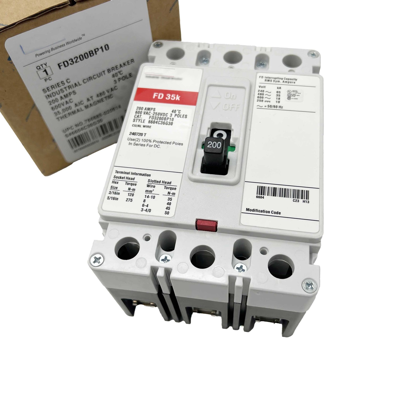 New Circuit Breaker FD 35k 200 Amp 3 Pole 600V FD3200BP10