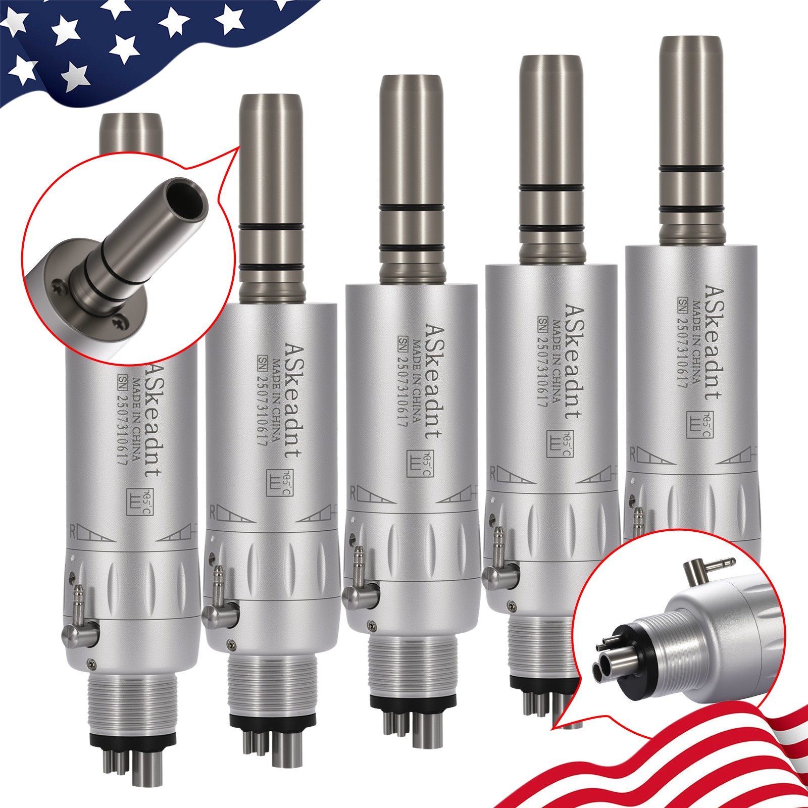 5X ASkeadnt Dental Slow Low Speed Handpiece Air Motor E-type 4 Holes AS Y