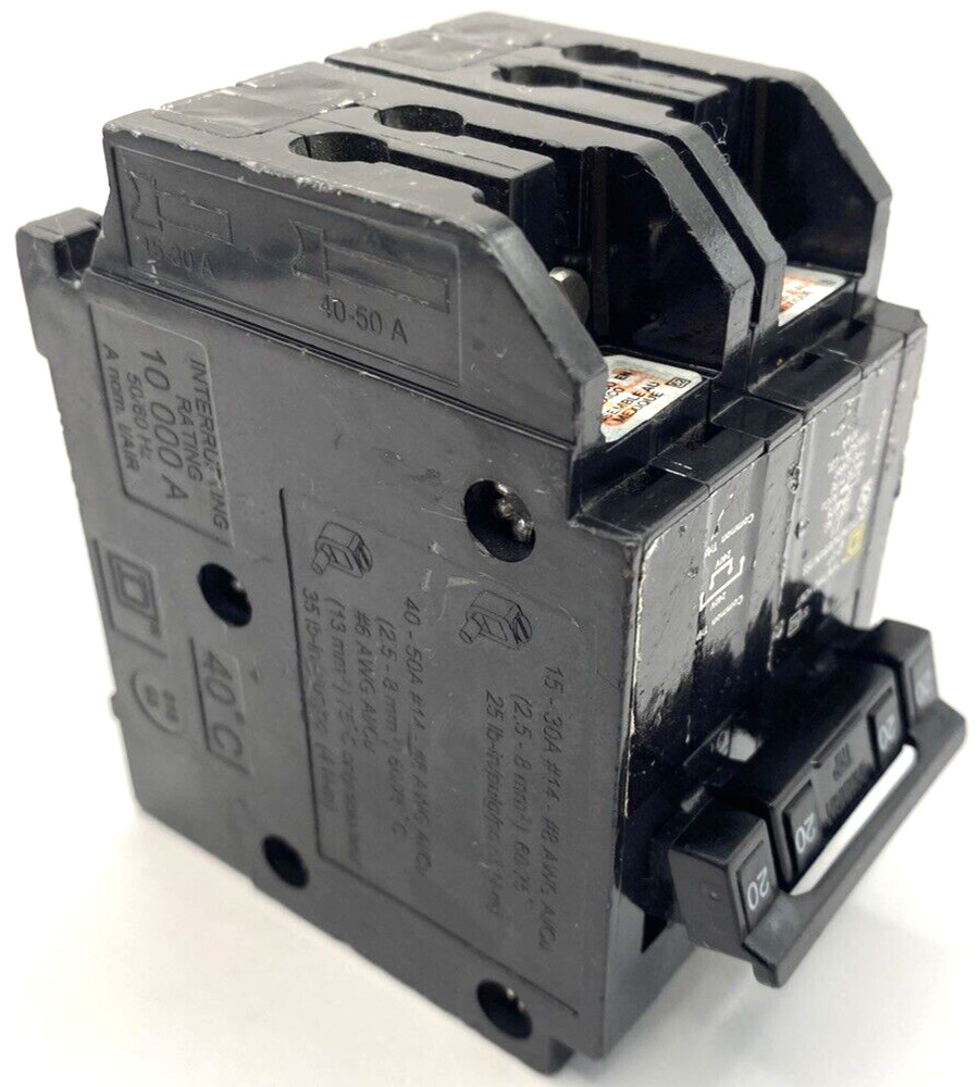 Homeline HOMT220220 Quad Two 2 Pole 20 Amp 120 240V AC Plug In Square D Breaker