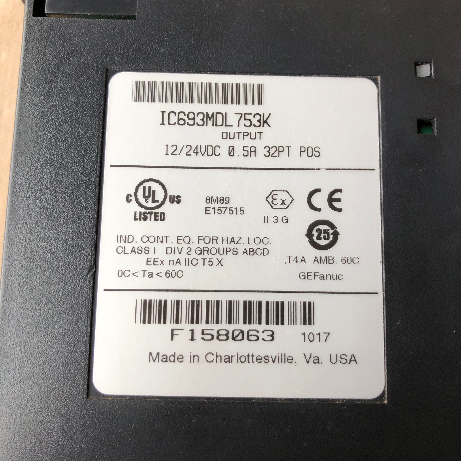 GE FANUC IC693MDL753K OUTPUT MODULE 12/24VDC