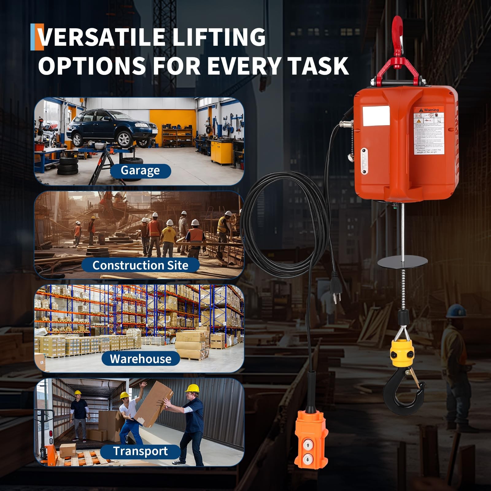 3-in-1 Electric Winch 1100 lbs Capacity, 1500W 120V Power, 25ft Lift Hoist