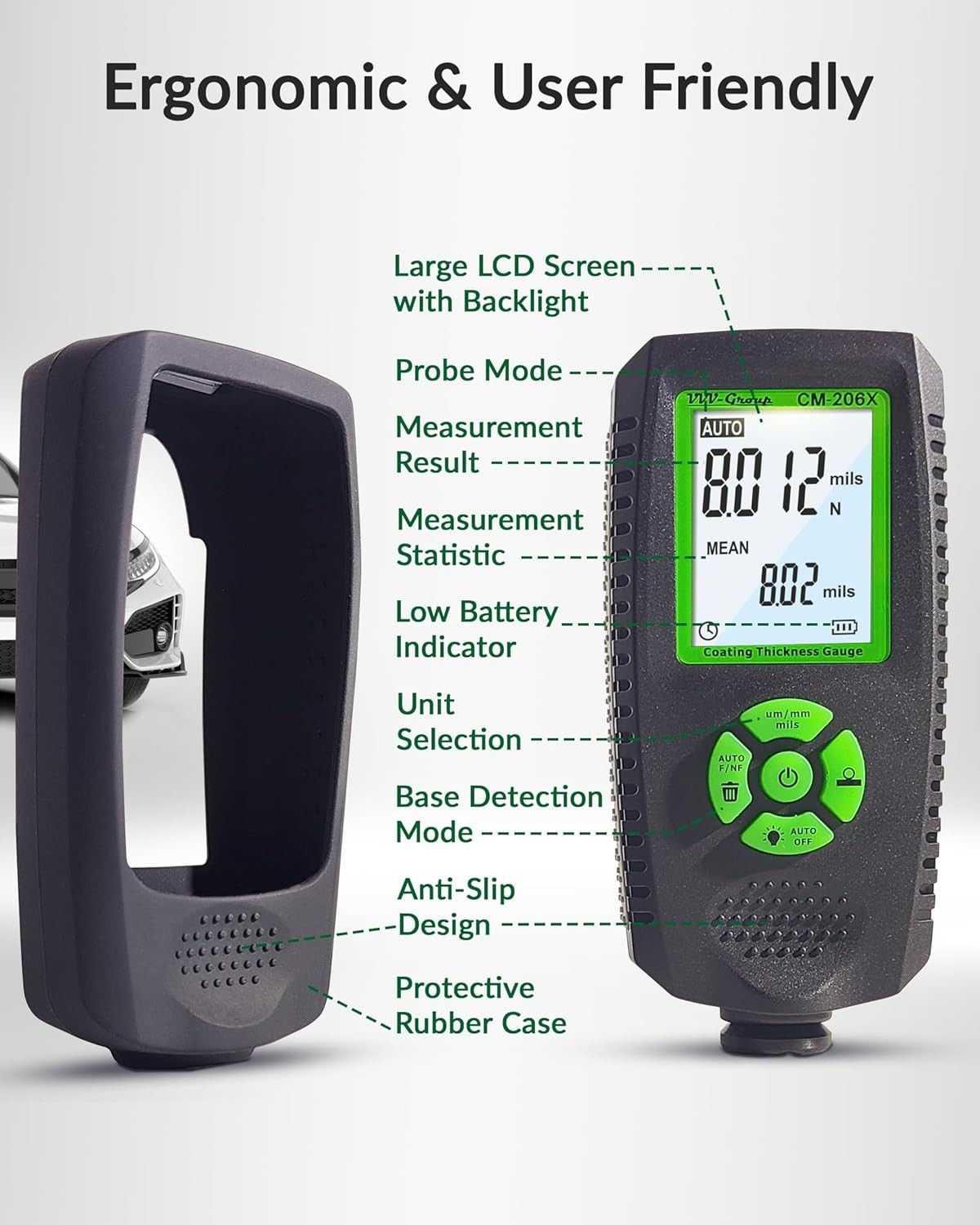 Automotive Paint Thickness Gauge for Coating Measurement with Auto Detection