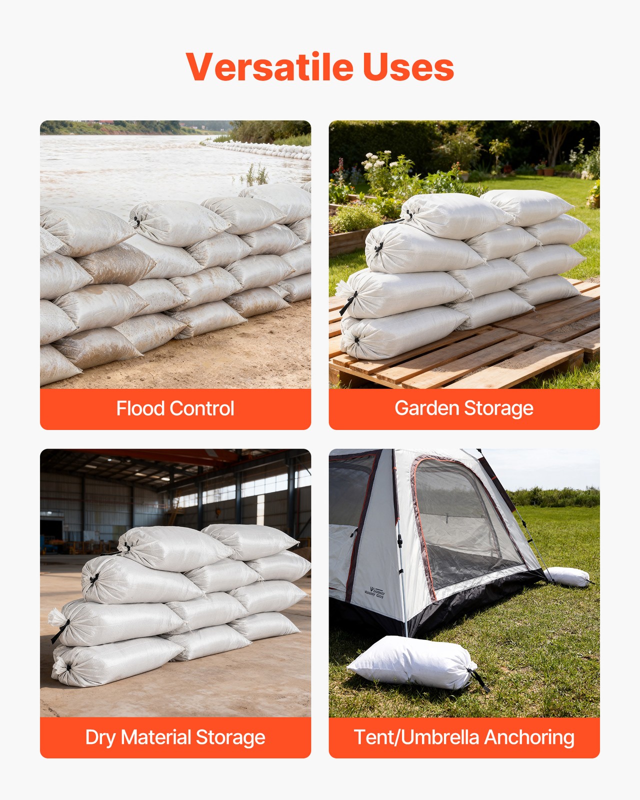 VEVOR Sandbags 50-1000 Pack 16 x 26 in Empty Heavy Duty Sand Bags 50lb Capacity