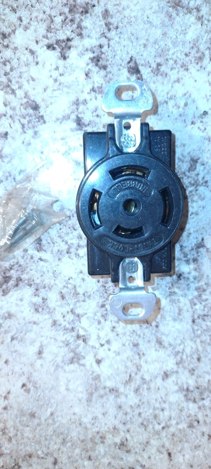 Hubbell Single Twist-lock 5-wire Receptacle, 20a, 250v AC or DC, 10a, 600vac