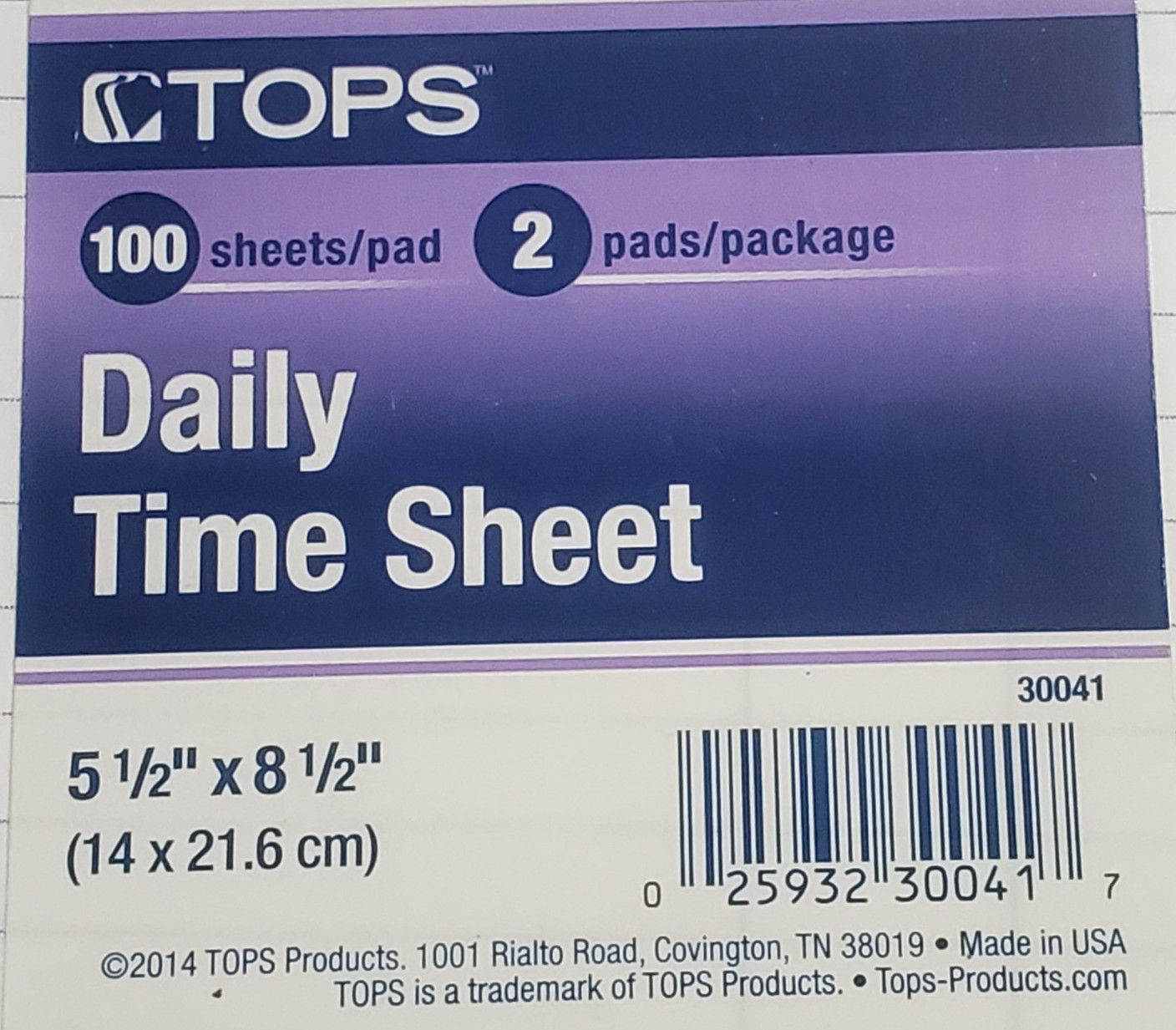 Tops 30041 Daily Time Sheet Form, 5-1/2 x 8-1/2″, Pack of 2 Pads.