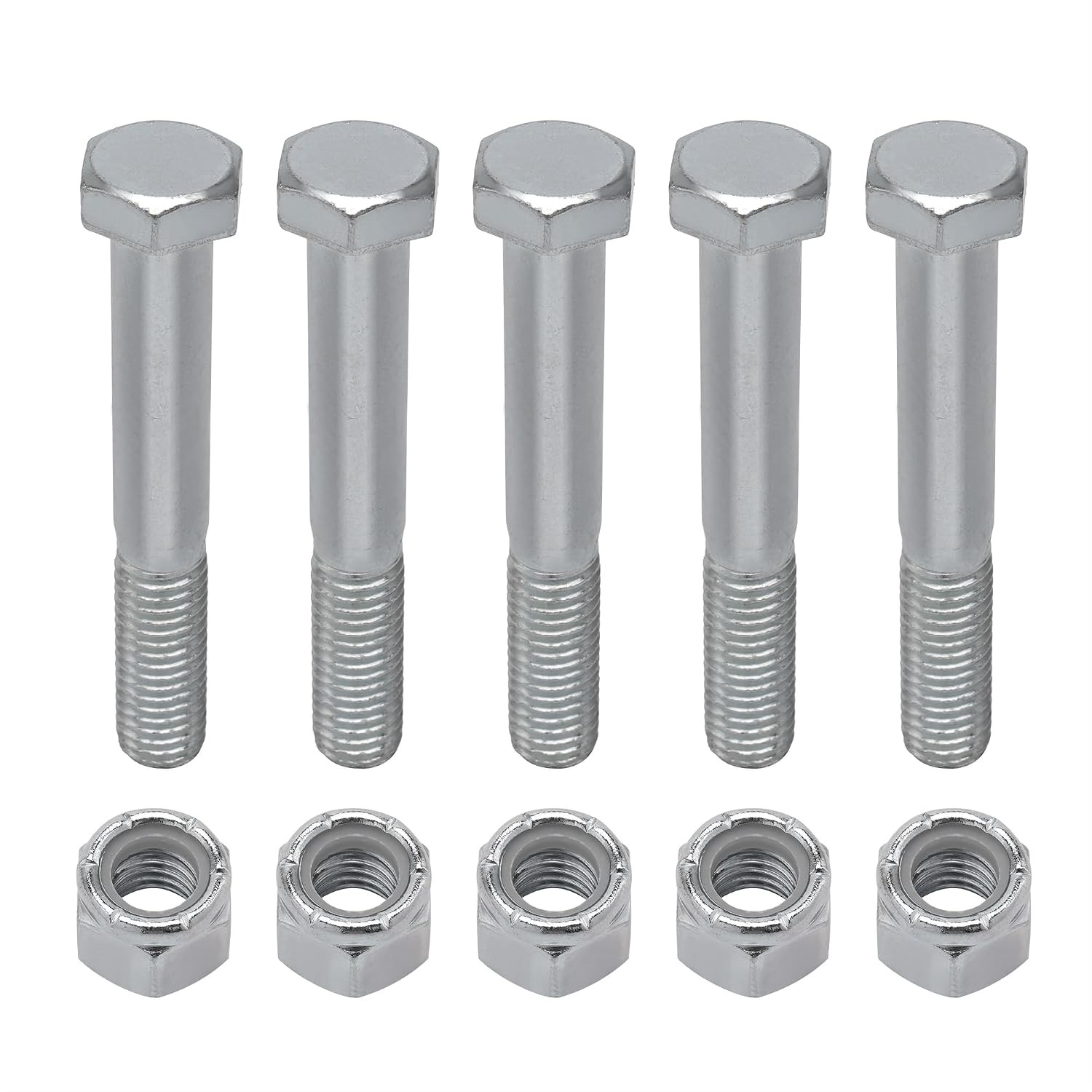 Grade 2 Shear Bolts for Rotary Cutters 1/2″ x 3-1/2″ with Nylock Nuts – 5 Pack