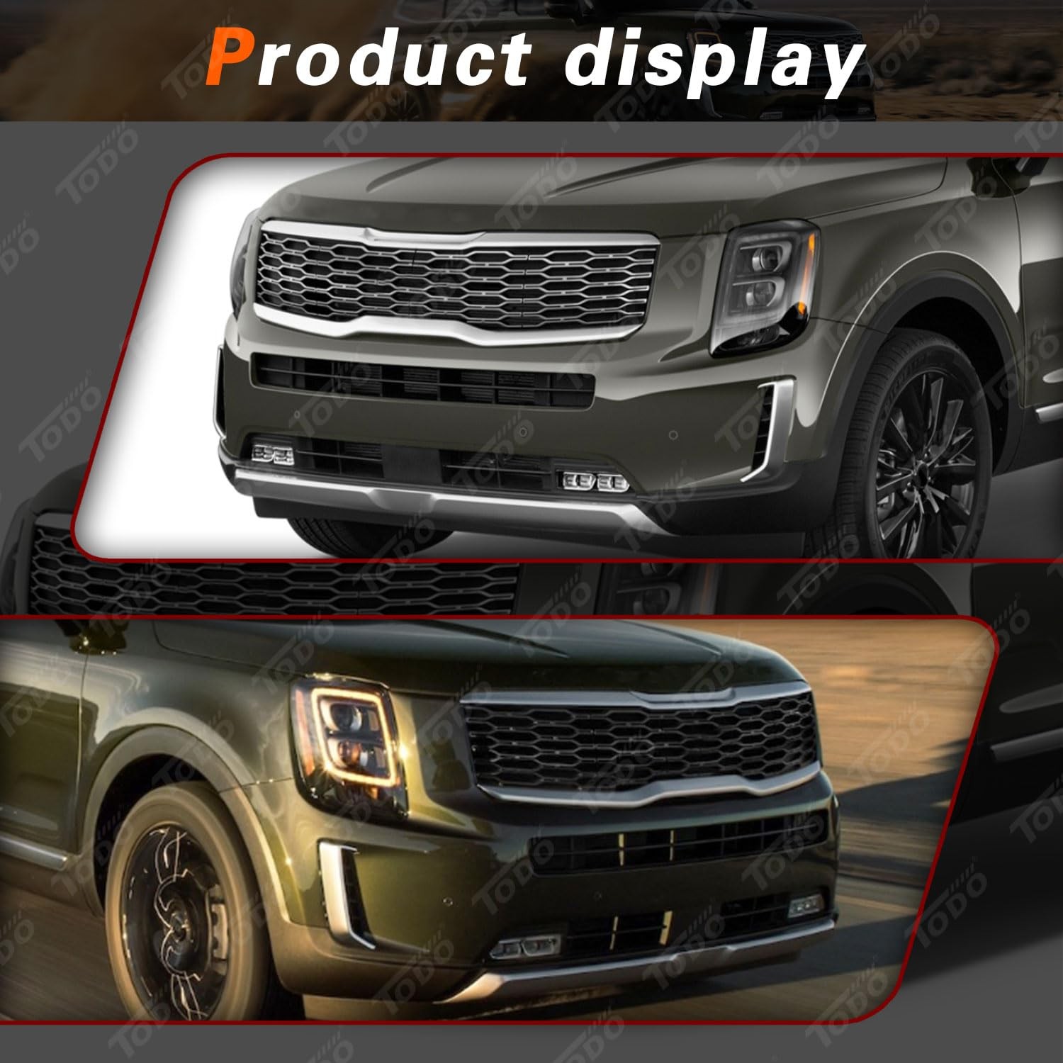 2020-2022 Telluride Fog Light Bezels Grey Painted Lower Grille Cover Trim Pair