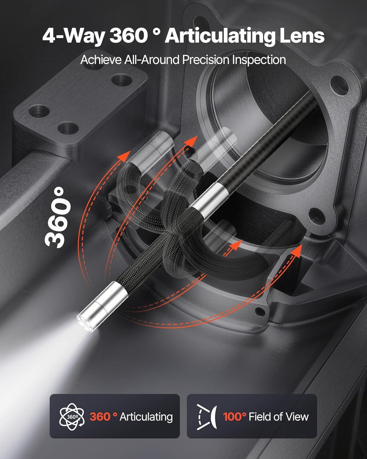 4.9FT 4-Way Articulating Borescope with Light, True 1080P HD Inspection Camera