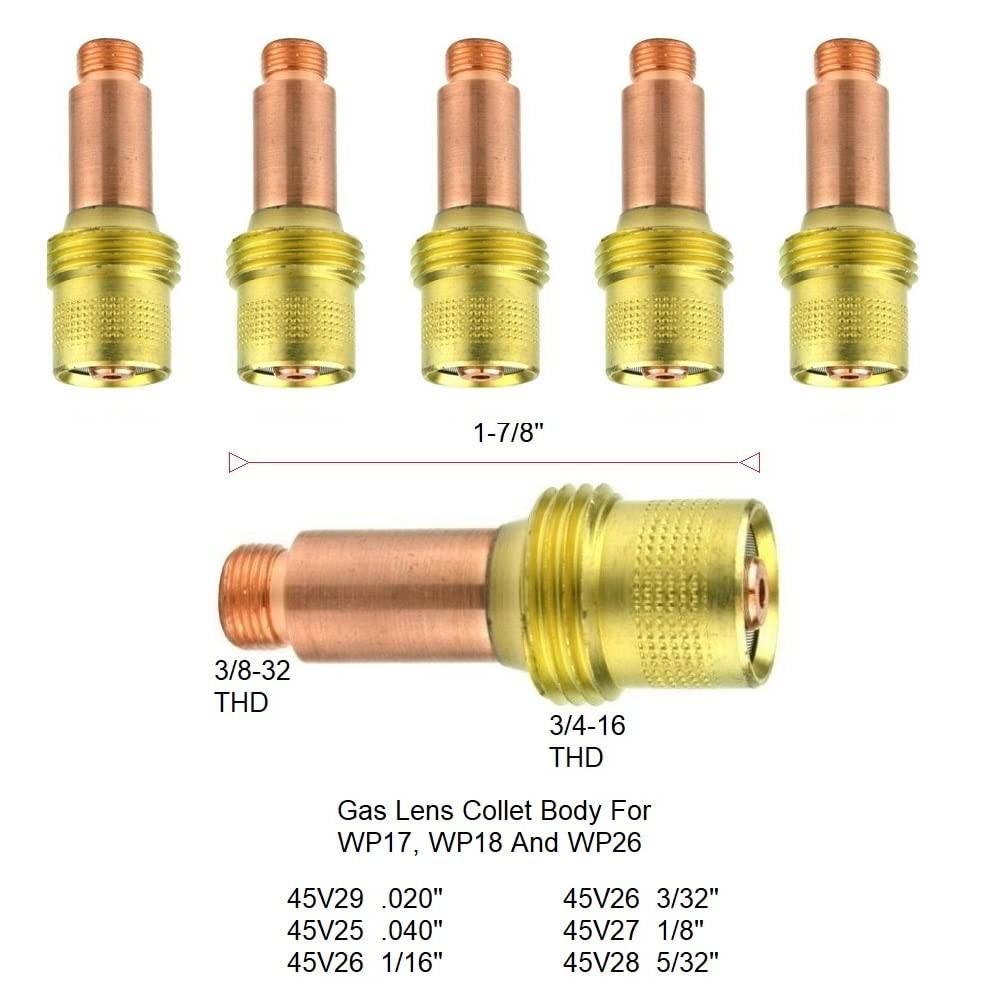 45V26 TIG Gas Lens 3/32 Collet Body Fit WP17/18/26 5 Pack Welding Supplies