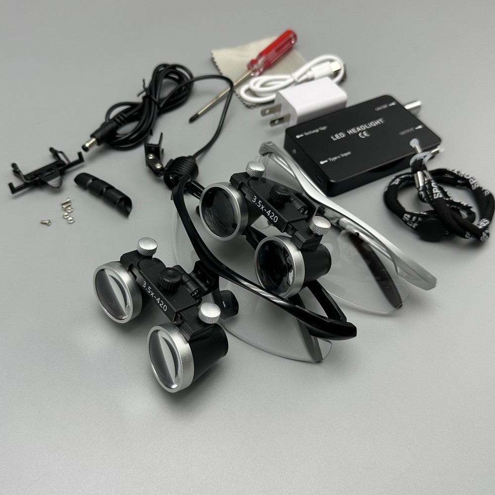 3.5X Dental Medical Surgical Binocular Loupes Headband Magnifier w LED Headlight