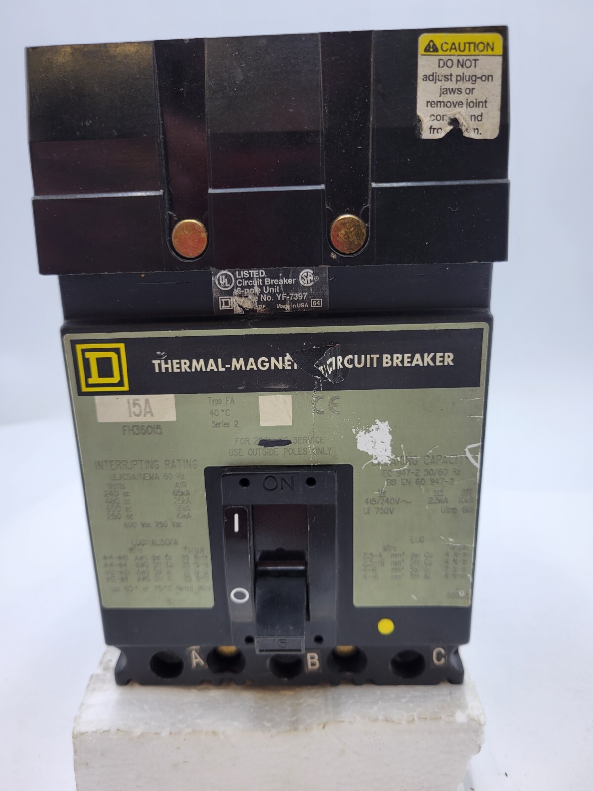 Square D FH36015 I-Line Circuit Breaker 15A 600V 3P 3PH Type FA FH 15 Amp 3 Pole