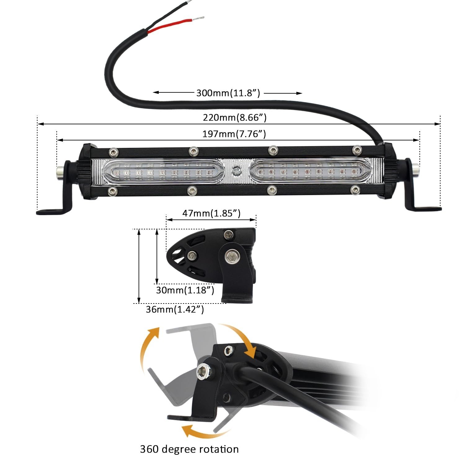 Ultra Slim Single Row Red LED Offroad Driving Fog Lights Bar Red Hunting Fish…