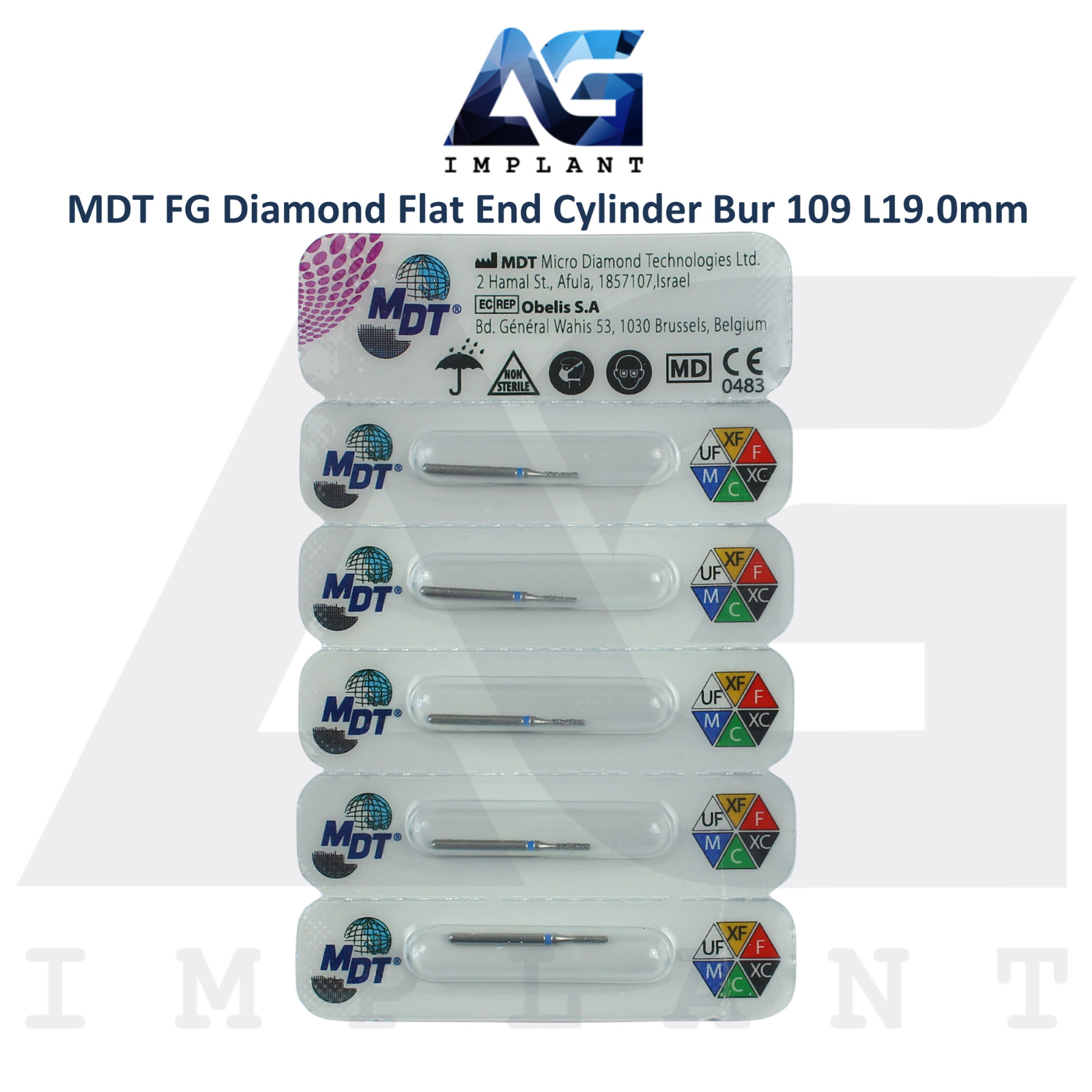MDT Dental FG Diamond Coated Flat End Cylinder Burs 109 L19.0mm Contour Surface