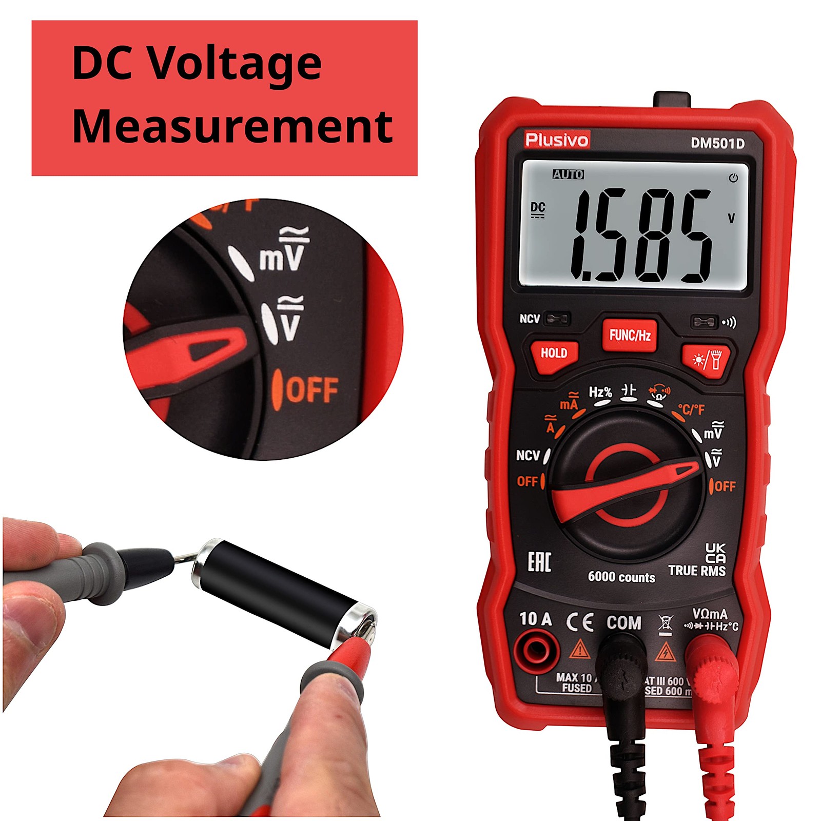 Multimeter 6000 Counts Digital Multimeter Auto Ranging TRMS AC DC Voltmeter Ohm