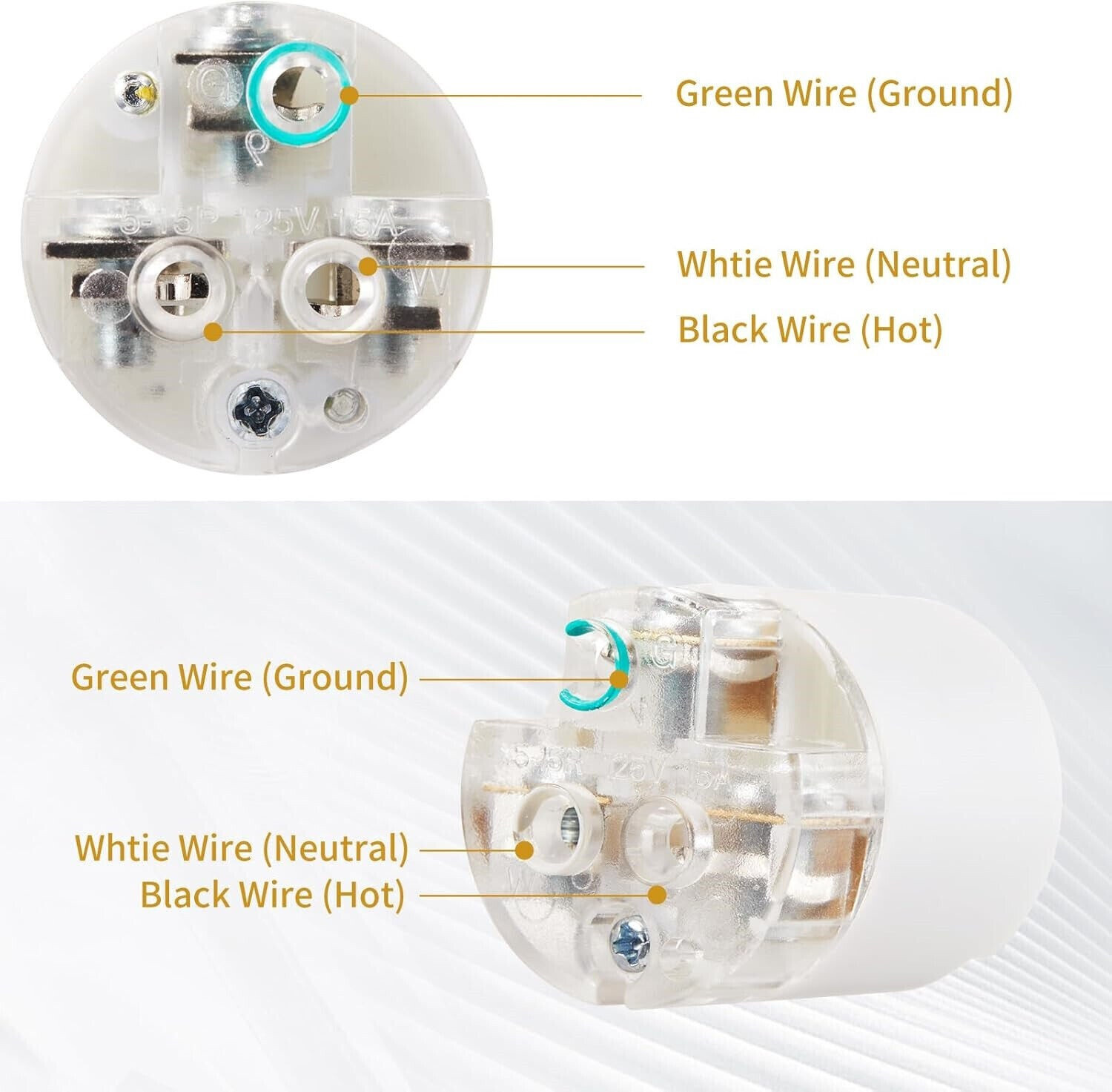 Male & Female Extension Cord End Plugs 15Amp 125V Electrical Connectors 3 Wires