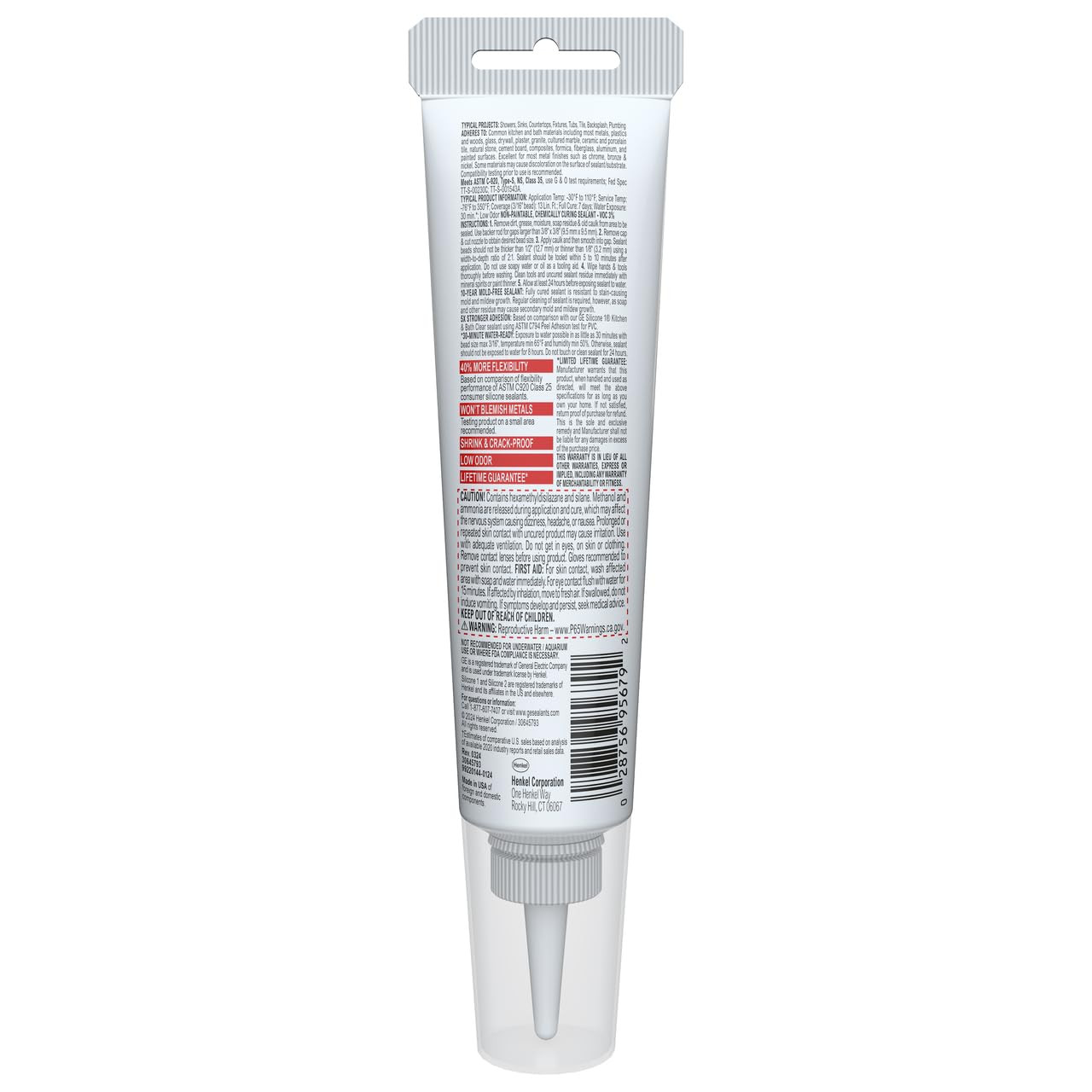 Advanced Silicone Caulk for Kitchen & Bathroom, White, 2.8 fl oz Tube, 1 Pack –