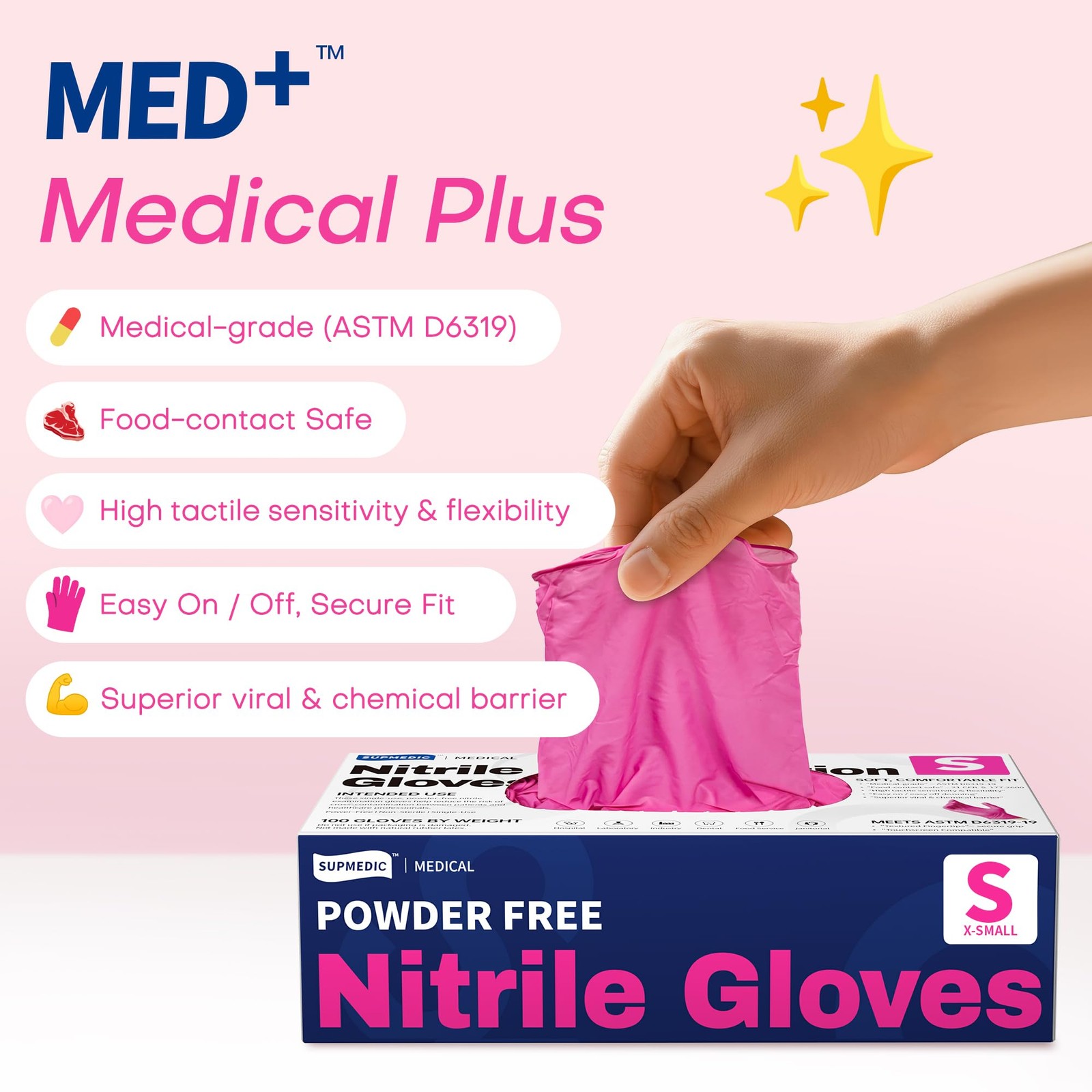 Supmedic Nitrile Exam Gloves, 4 Mil 100 Pcs Small, Small (Rose Orchid)
