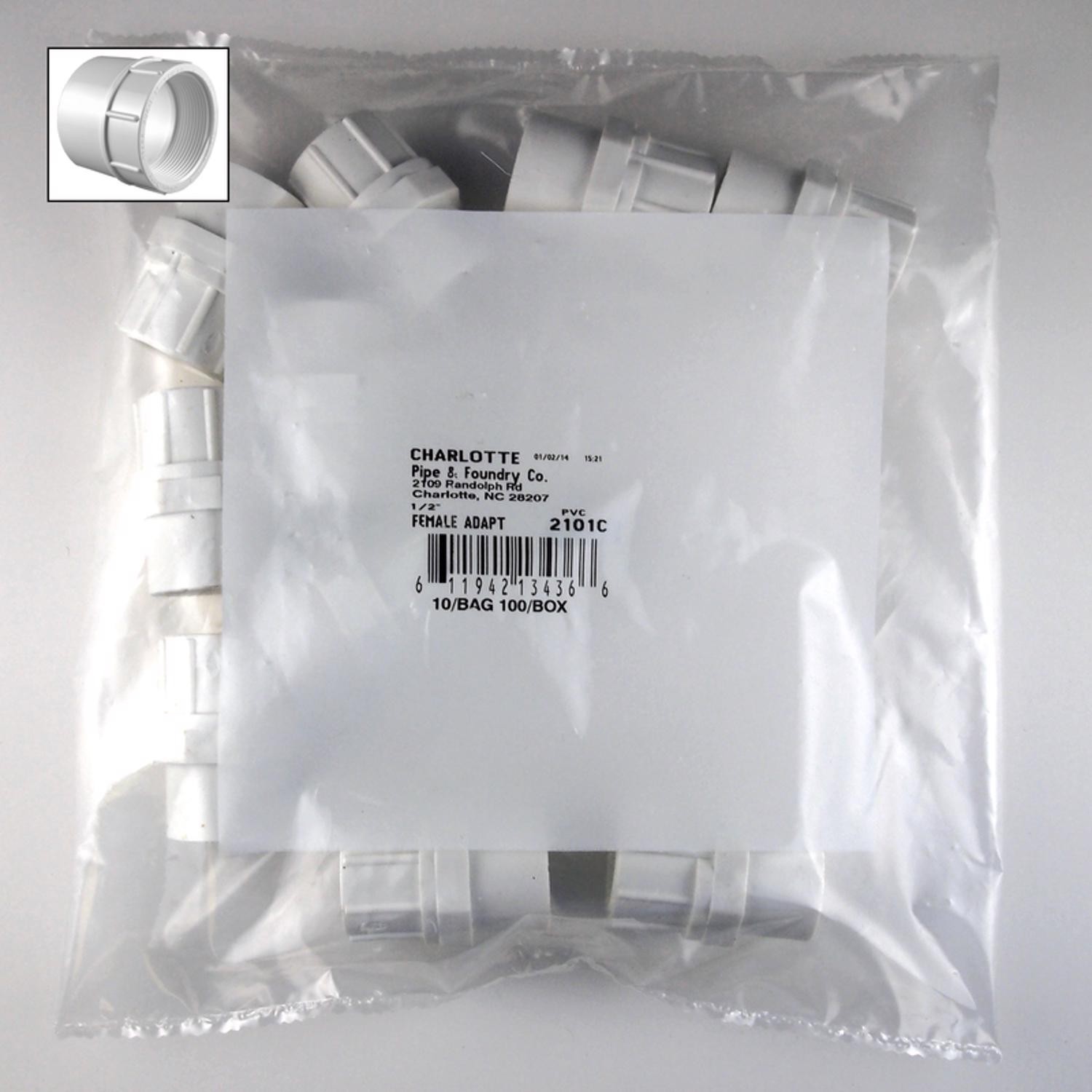 Charlotte Pipe PVC02101C0600 Schedule 40 PVC Adapter 1/2 Slip x 1/2 FPT Dia. in.