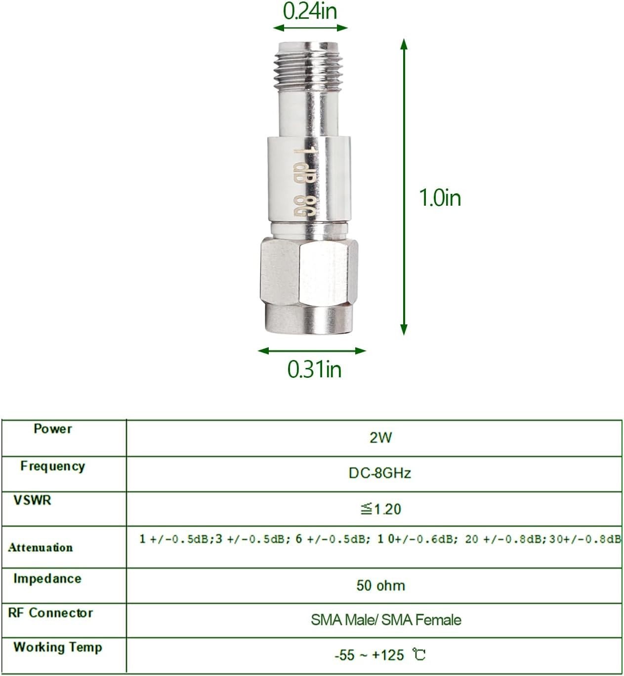 SMA Attenuator 10db 20db 5db 2W 50 Ohm DC-8GHz in-Line Provides from 1dB to 50dB