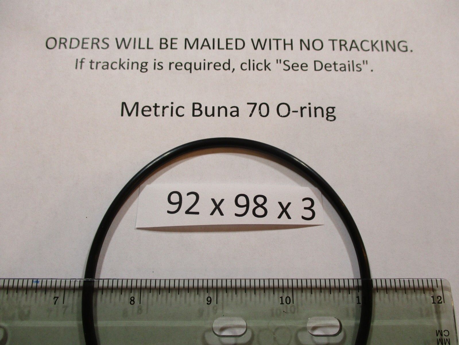 92mm ID x 98mm OD x 3mm thick O-ring. Buna-70. Quan 1.
