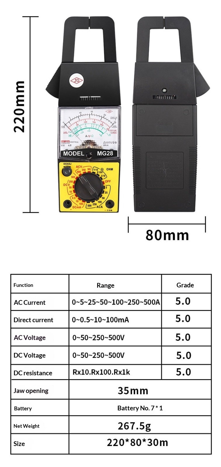 Pointer Clamp Multimeter AC Current Voltage Resistance Measuring Tool
