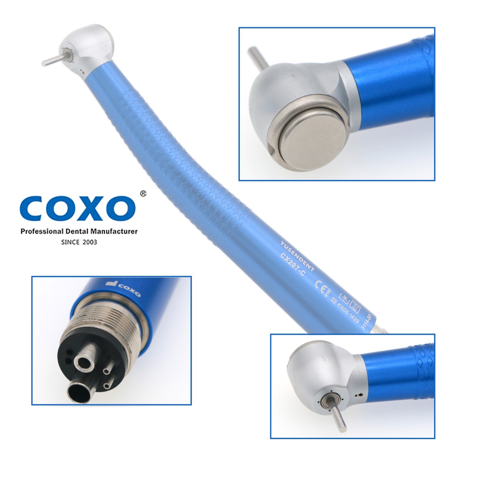 US COXO Dental CX207-C H14 High Speed Air Turbine Colorful Handpiece 4 Hole M4