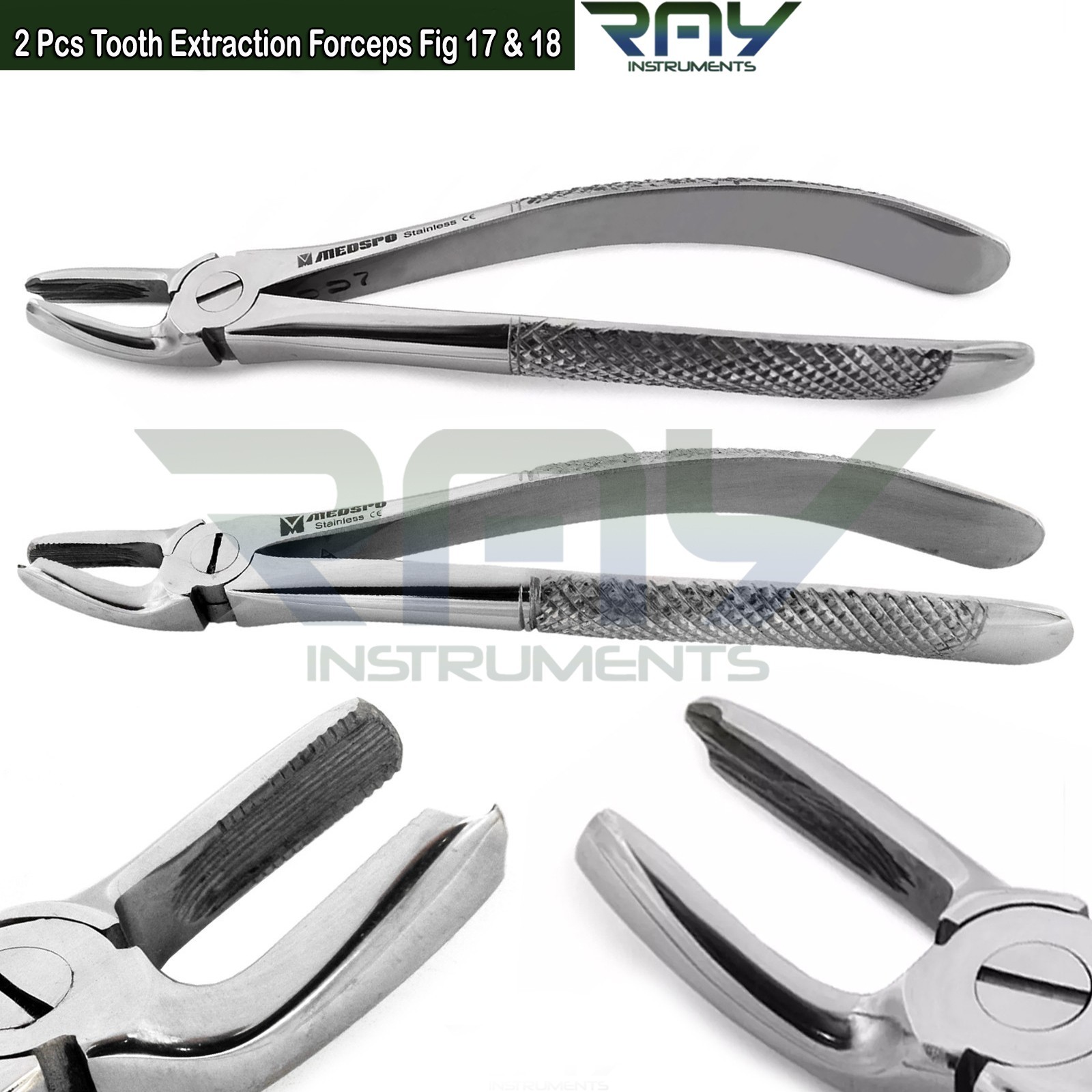 2 Pcs Tooth Extraction Forceps Upper & Lower Molar Dental Surgical Instruments