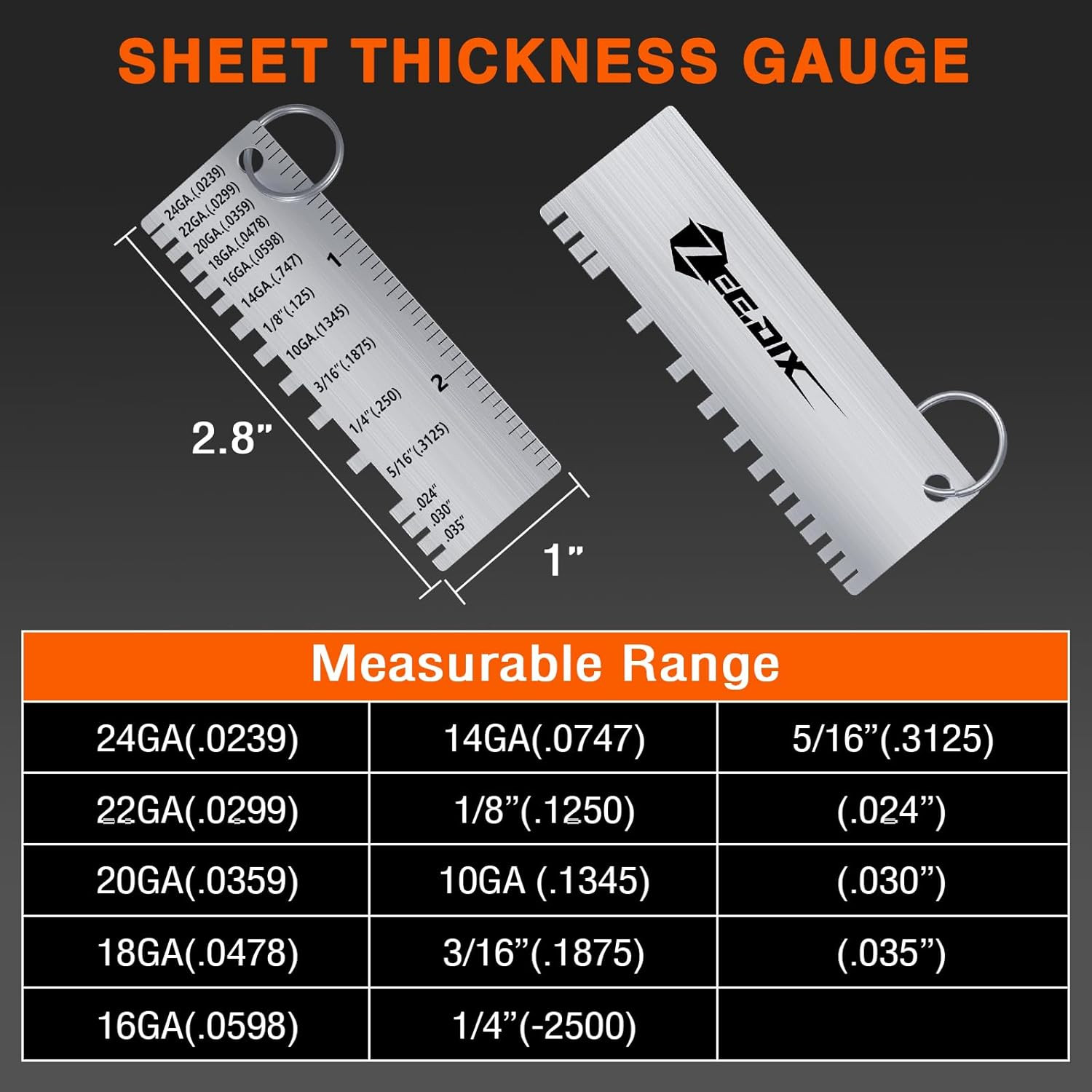 Portable Metal Sheet Thickness Gauge- Stainless Steel Plated Size Inspection Too