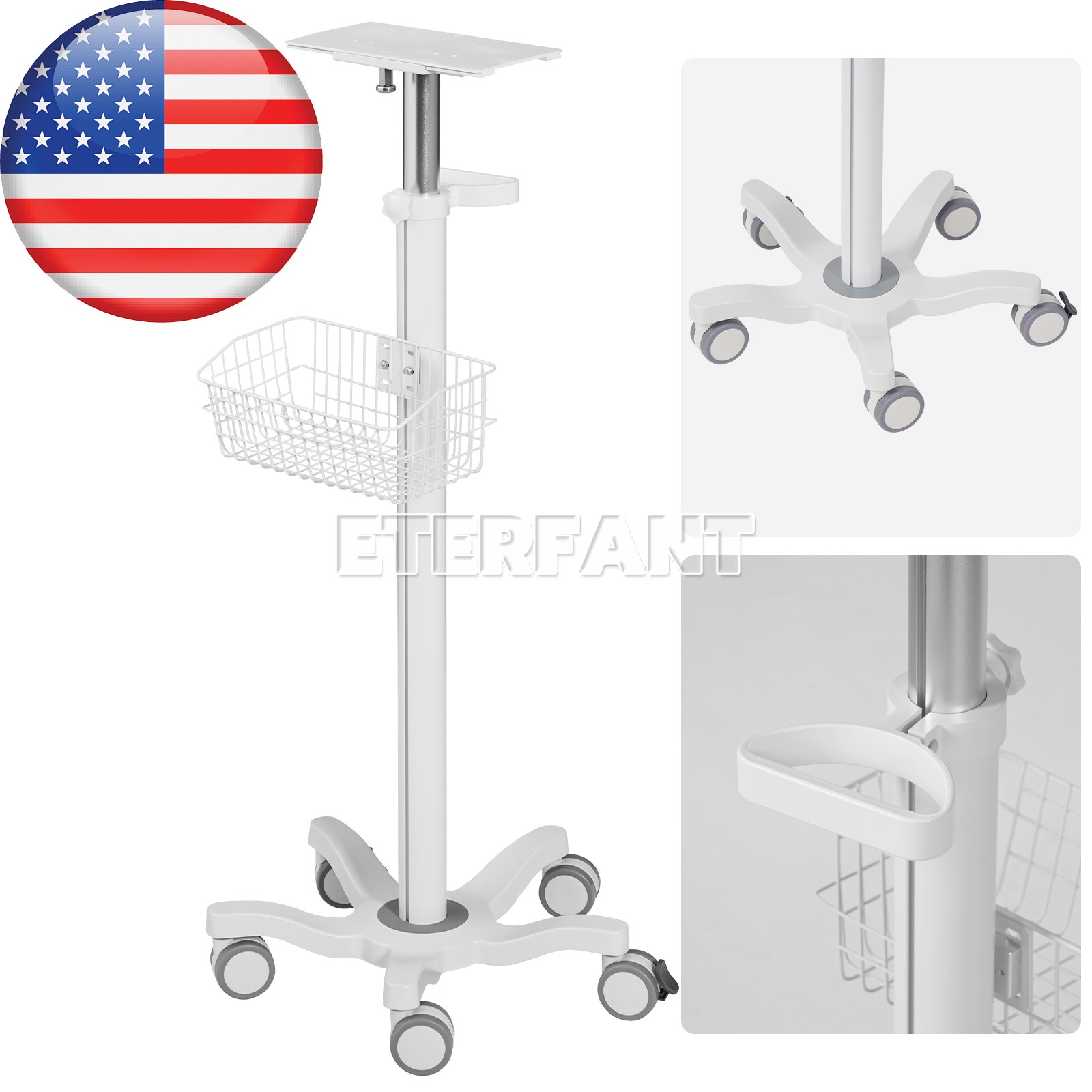 Wall Mounted Stands/Adjustable Mobile Medical Rolling Cart for Patient Monitor