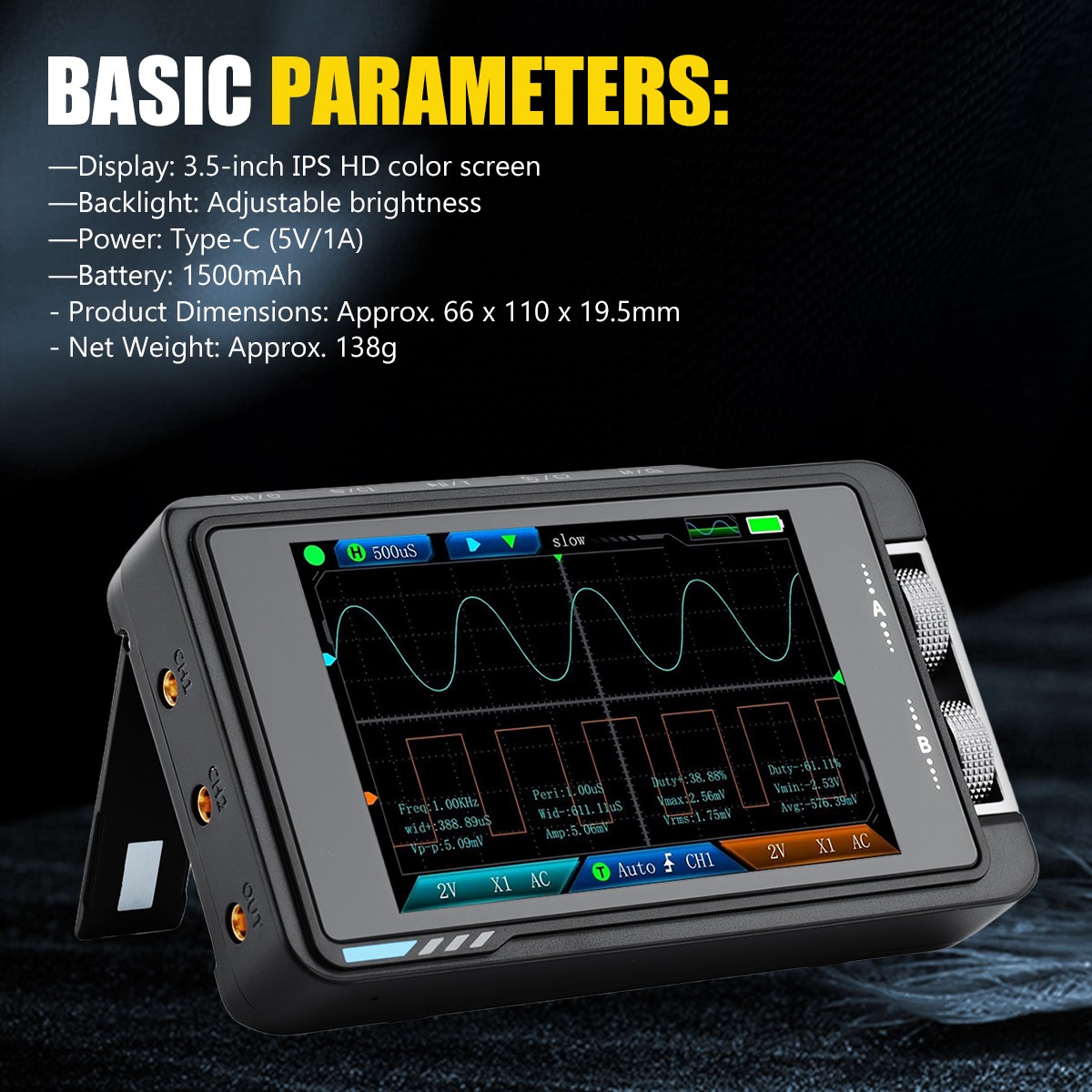 FNIRSI DS215H Oscilloscope Handheld Dual-Channel 2-IN-1 Digital Signal Generator