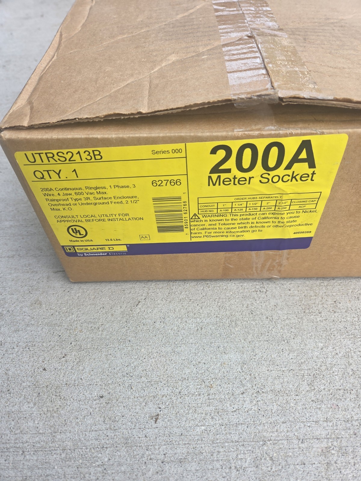 Square D UTRS213B Meter Socket Ringless OH/UG 200 Amp 600V AC