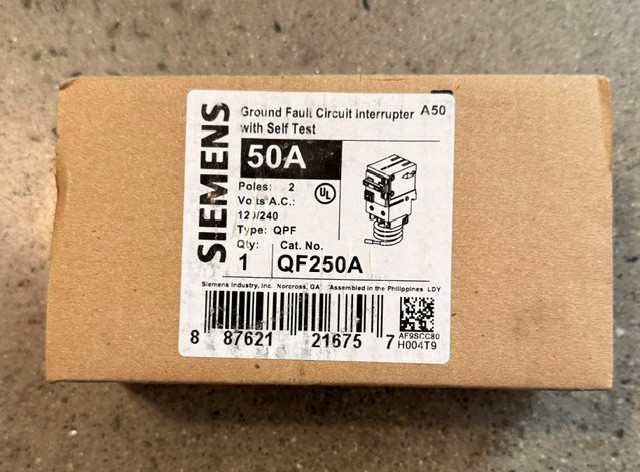 NIB – Siemens – QF250A – GFCI Circuit Breaker – 50A, 1-Phase, 240V FREE SHIPPING