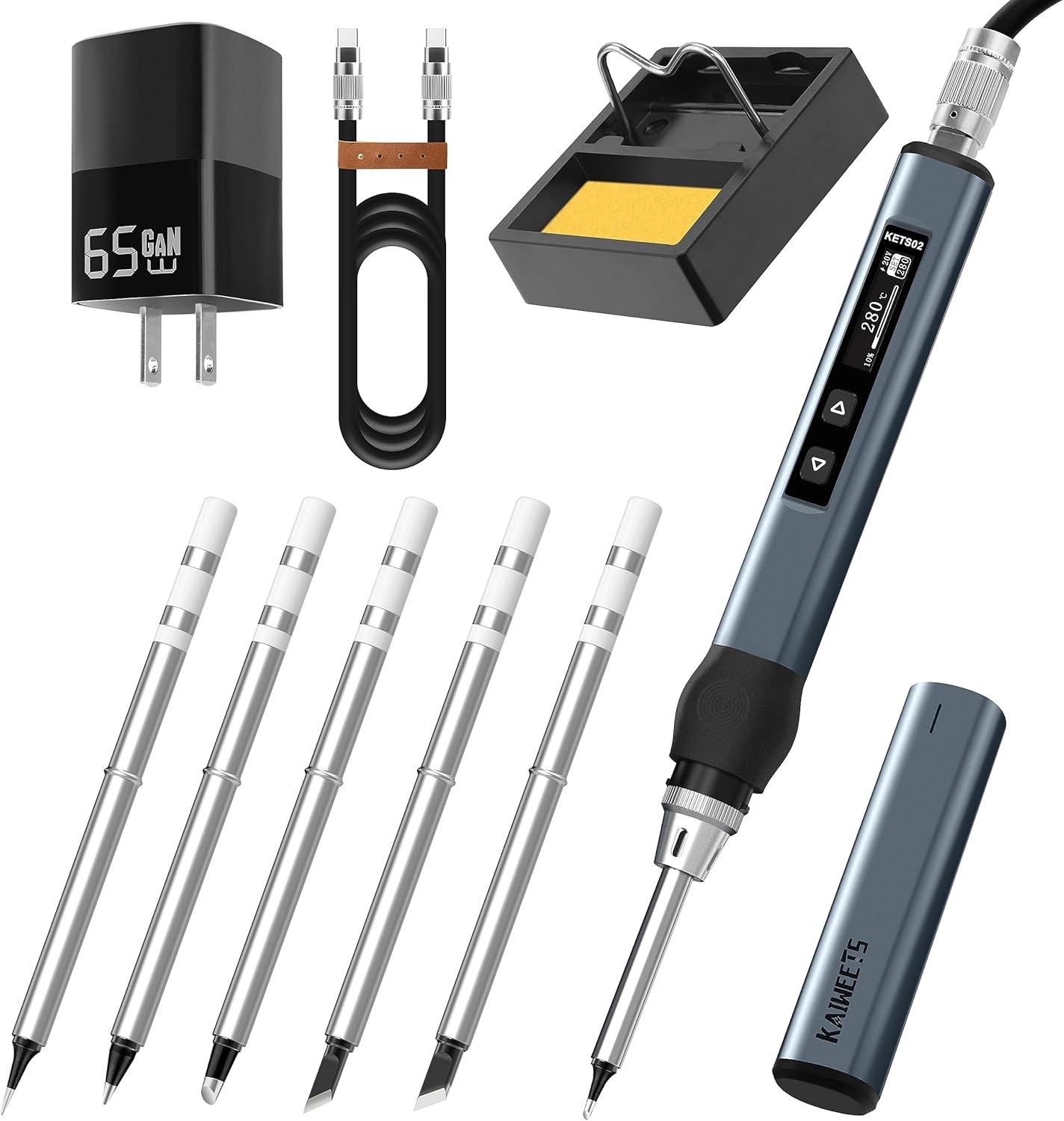 KAIWEETS KETS02 USB-C 60W Smart Soldering Iron Kit, 8s Fast Heating 176℉-788℉