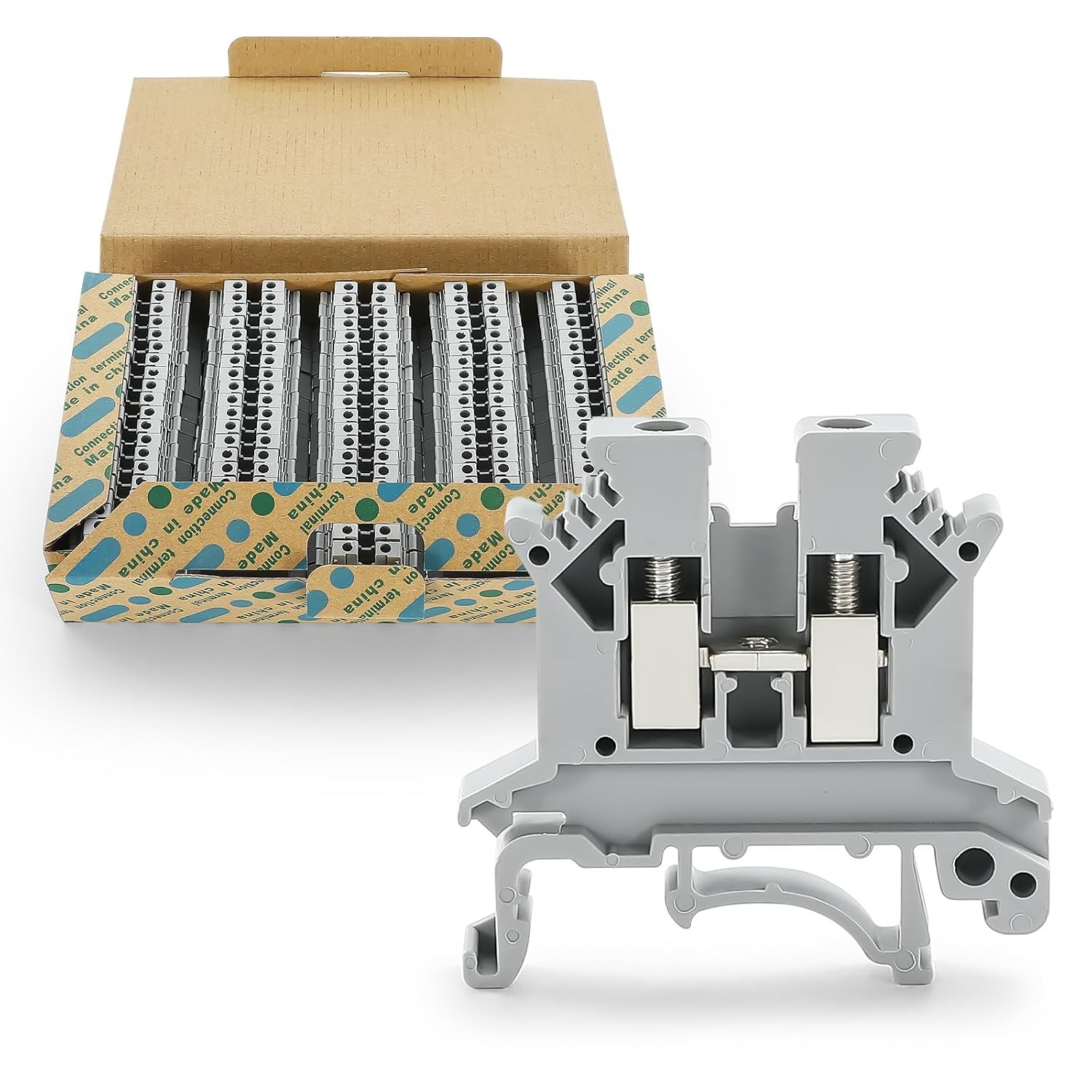 100PCS UK-2.5B Din Rail Wire Terminal Block – Application for 12-22 AWG 20A 6…